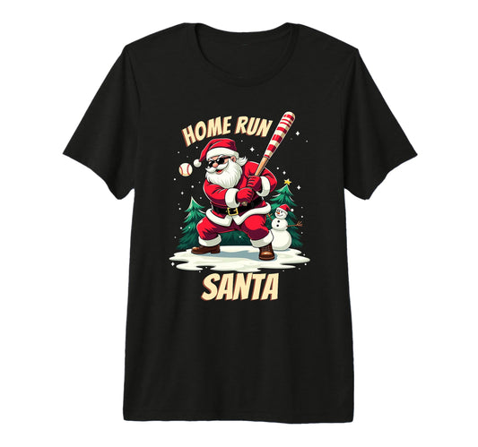 Baseball Home Run Santa Baseball Player T-Shirt - Graphic Print Men Women - T-Shirt, Sweatshirt, Hoodie