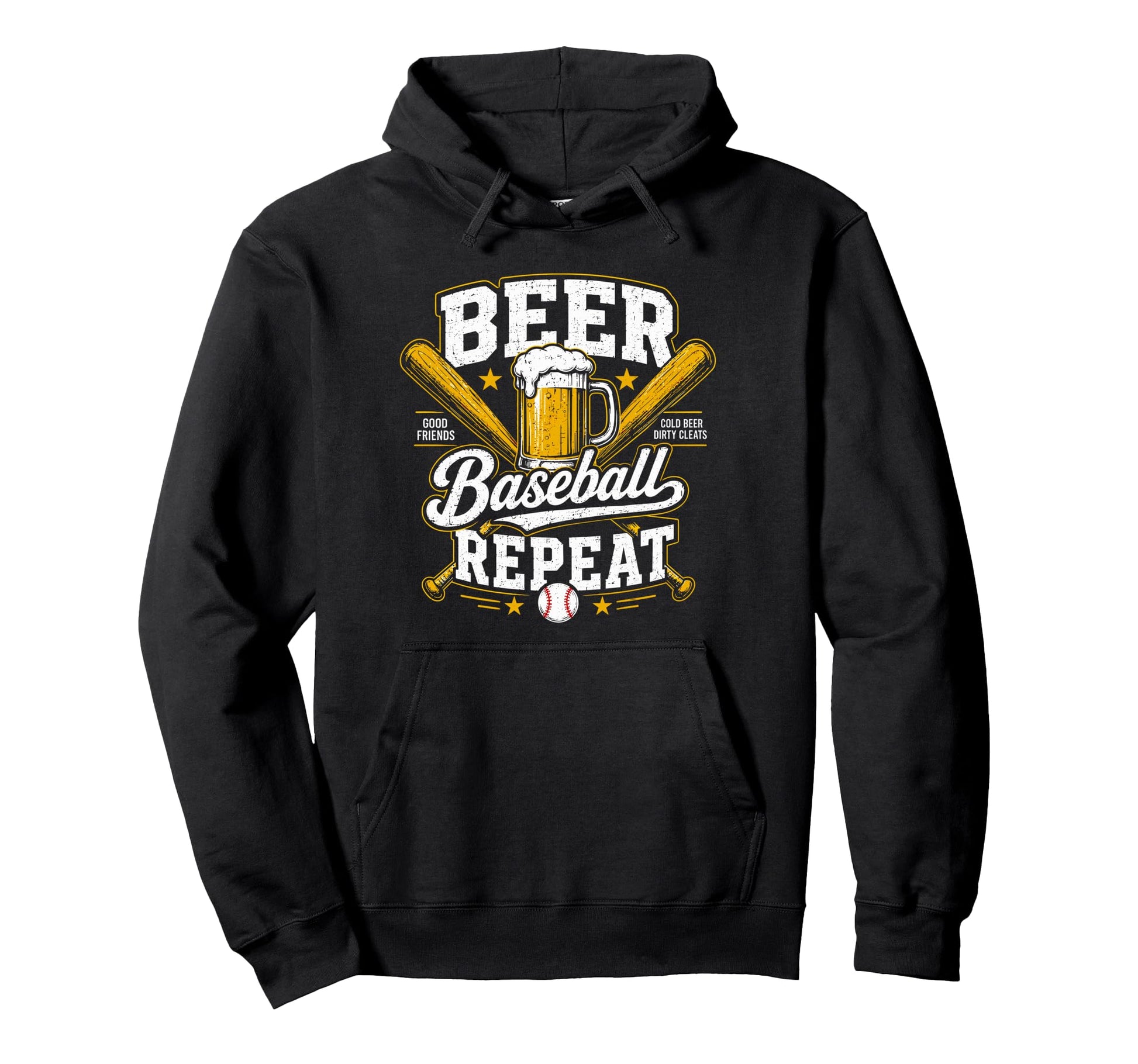Beer Baseball Repeat Funny Sports Bar Hoodie - Graphic Print Men Women - T-Shirt, Sweatshirt, Hoodie