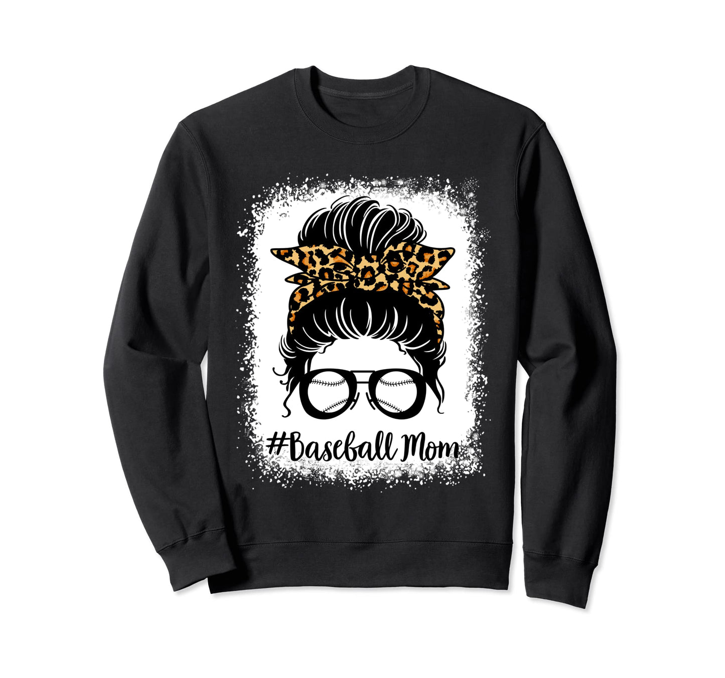 Baseball Mom Leopard Messy Bun Sweatshirt - Minimalist Print Men Women - T-Shirt, Sweatshirt, Hoodie