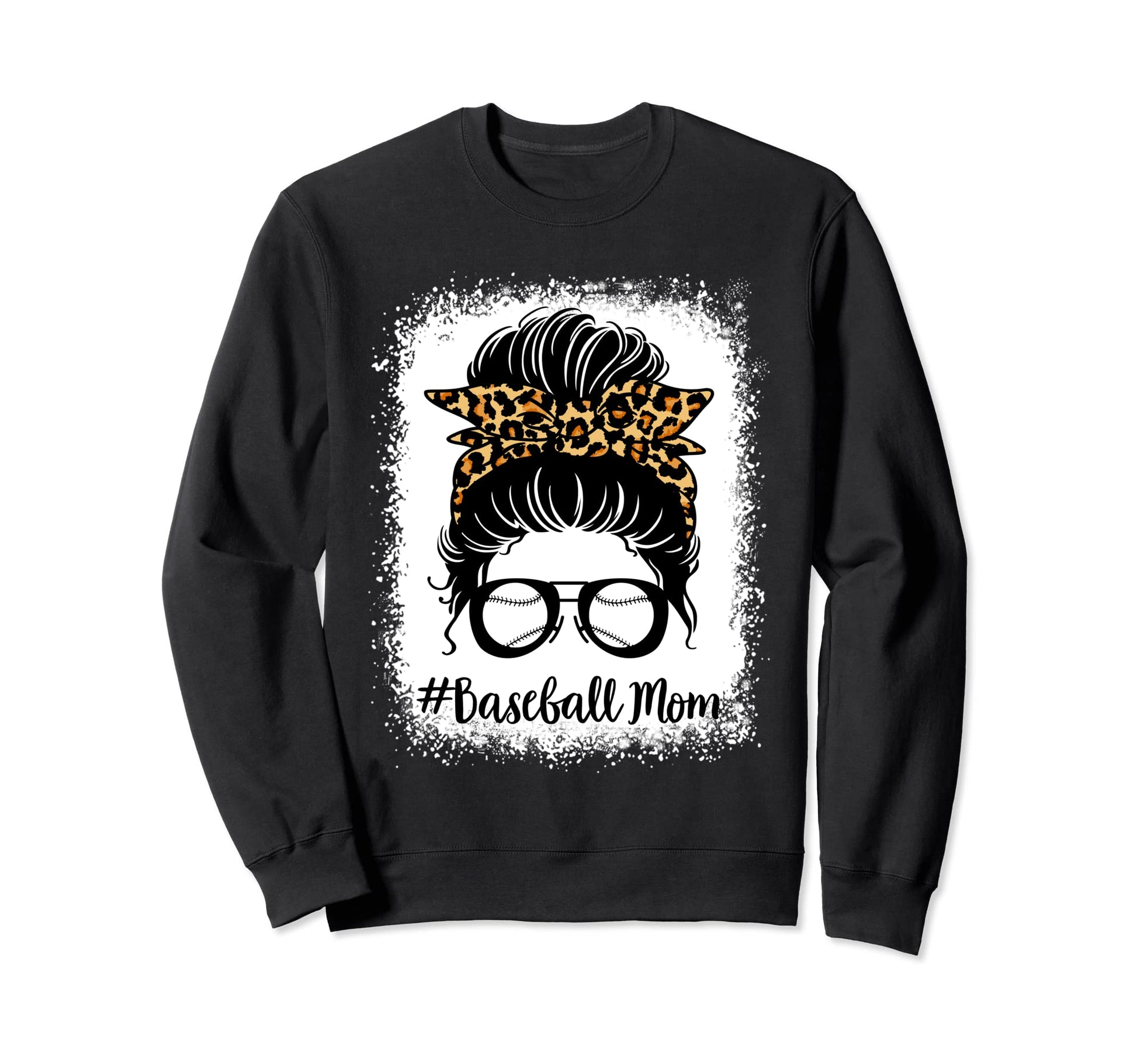Baseball Mom Leopard Messy Bun Sweatshirt - Custom Art Print Unisex - T-Shirt, Sweatshirt, Hoodie