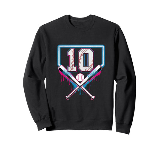 10Th Birthday Baseball Home Ice Cream Sweatshirt - Graphic Print Men Women - T-Shirt, Sweatshirt, Hoodie