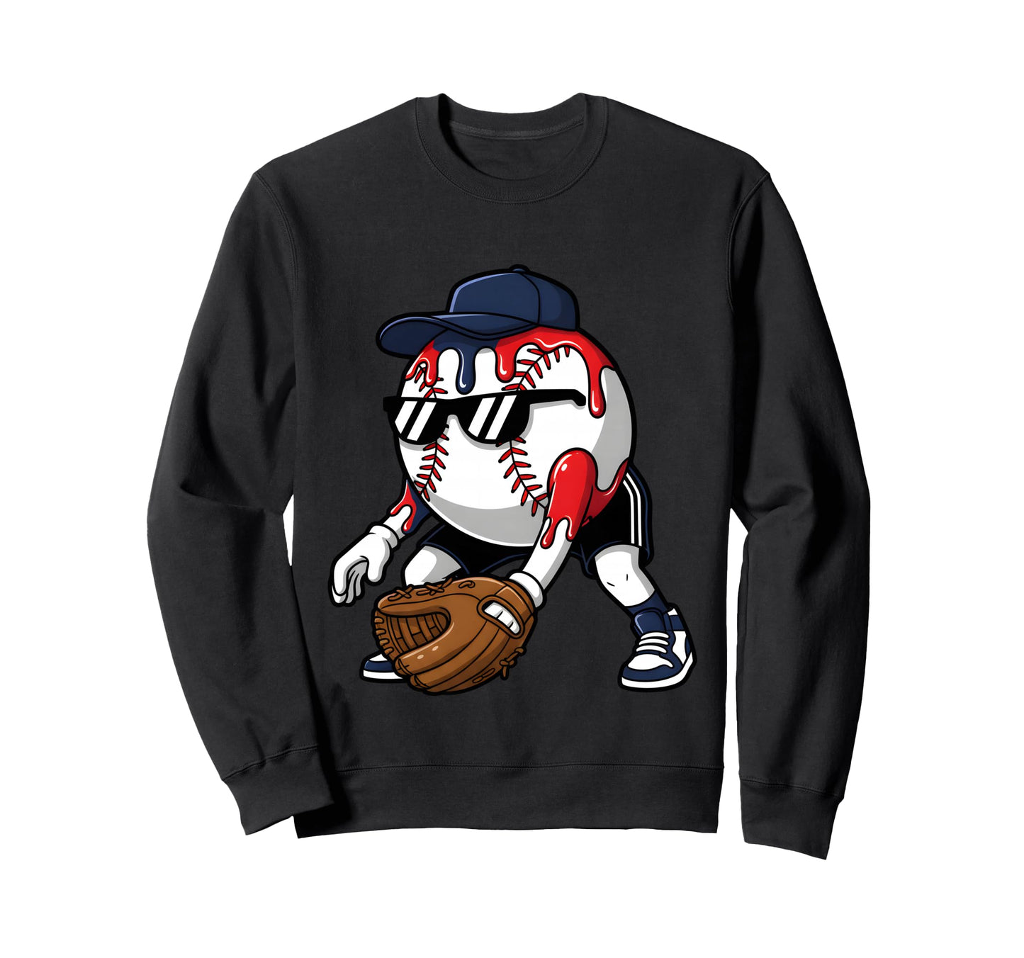 Baseball Fielder Skull Drip Sweatshirt - Casual Everyday Wear Men Women - T-Shirt, Sweatshirt, Hoodie