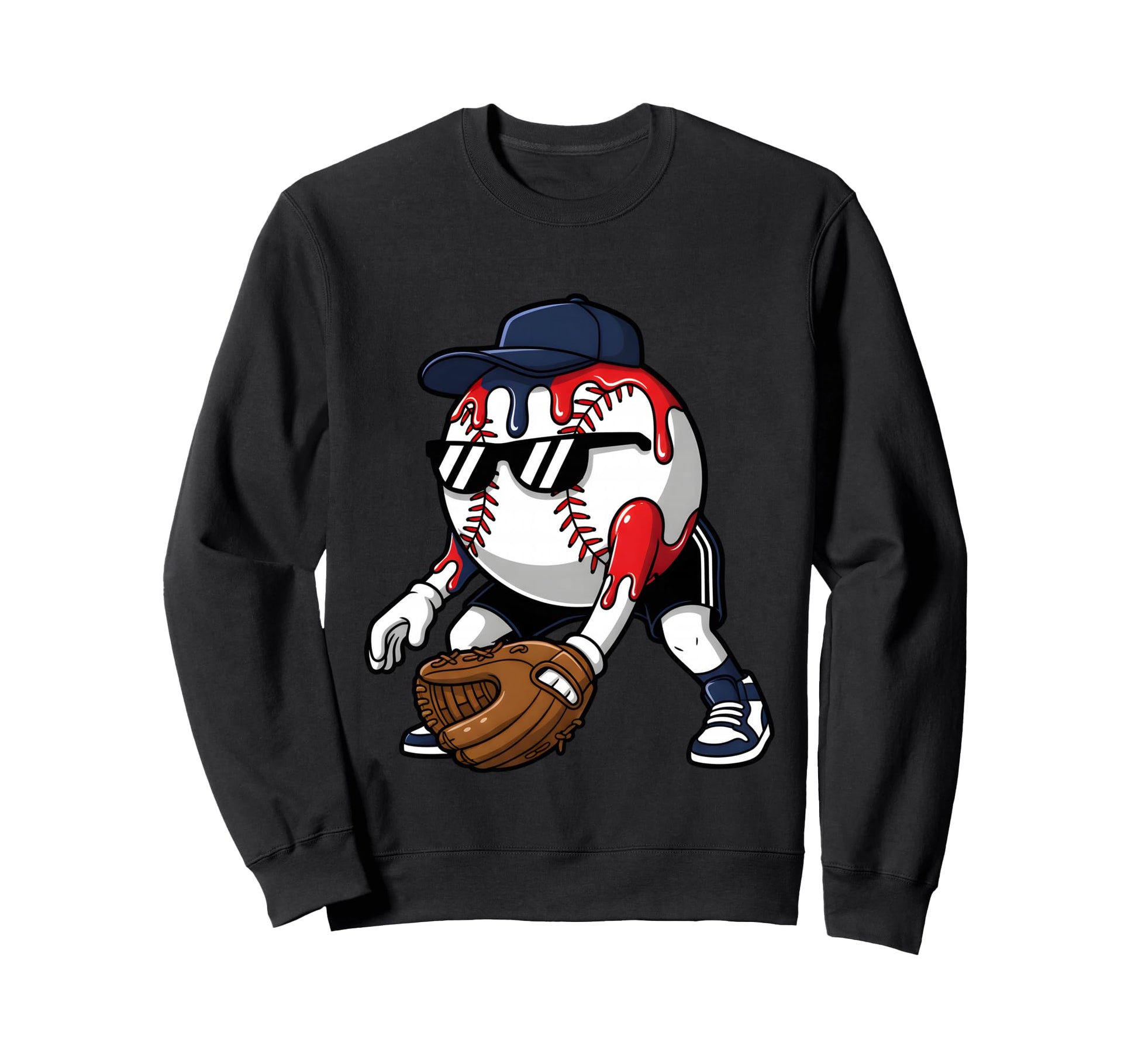 Baseball Fielder Skull Drip Sweatshirt - Casual Everyday Wear Men Women - T-Shirt, Sweatshirt, Hoodie