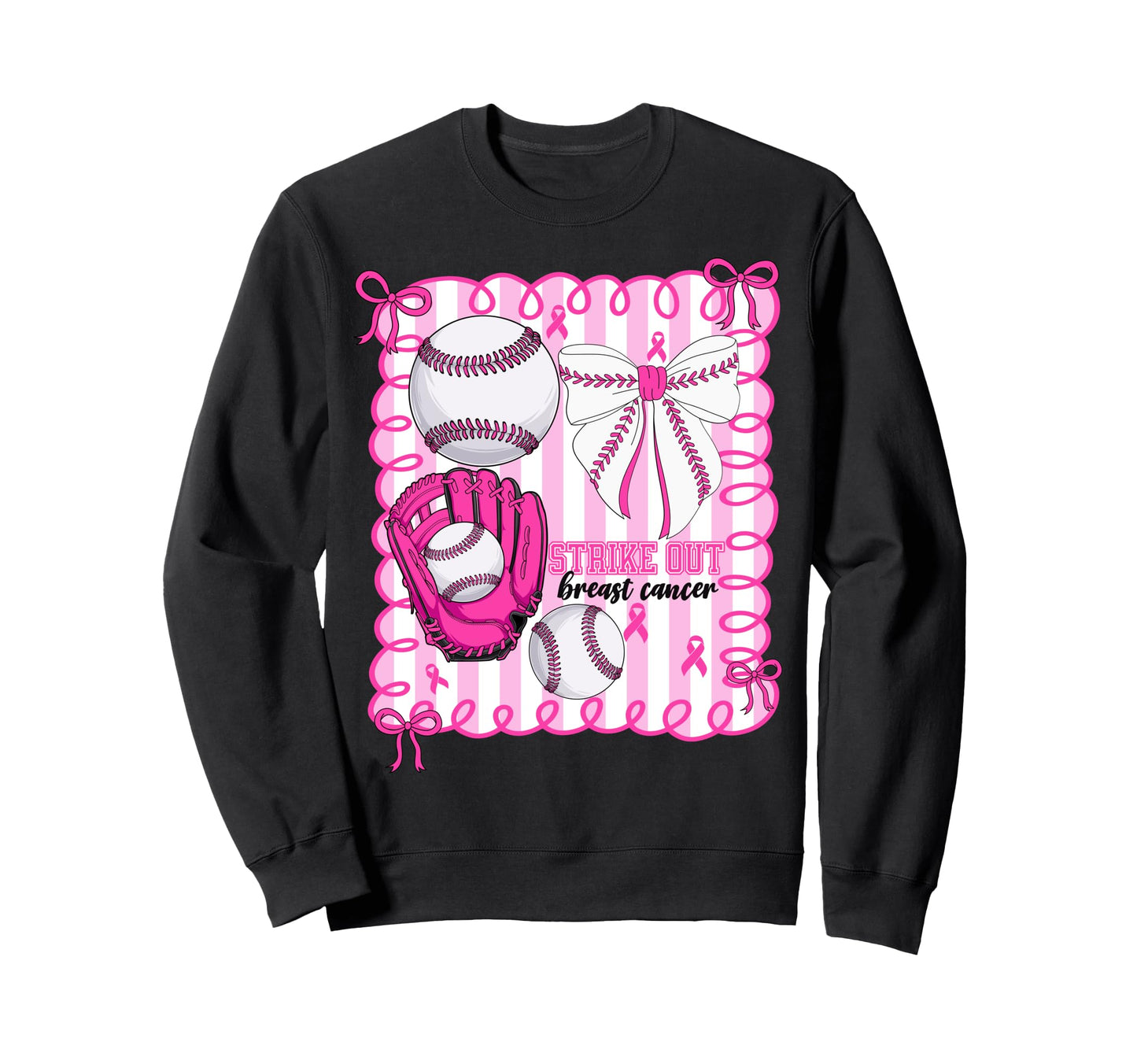 Strike Out Baseball Breast Cancer Sweatshirt - Novelty Apparel for Adults - T-Shirt, Sweatshirt, Hoodie