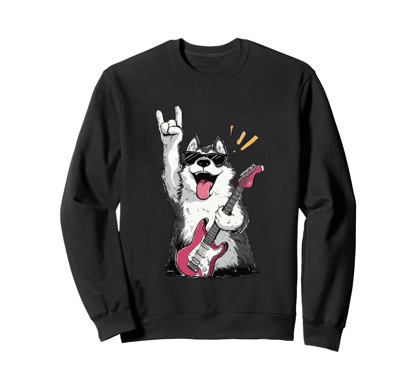 Rock Dog Guitar Playing Husky Funny Pet Sweatshirt - Unique Graphic Unisex - T-Shirt, Sweatshirt, Hoodie
