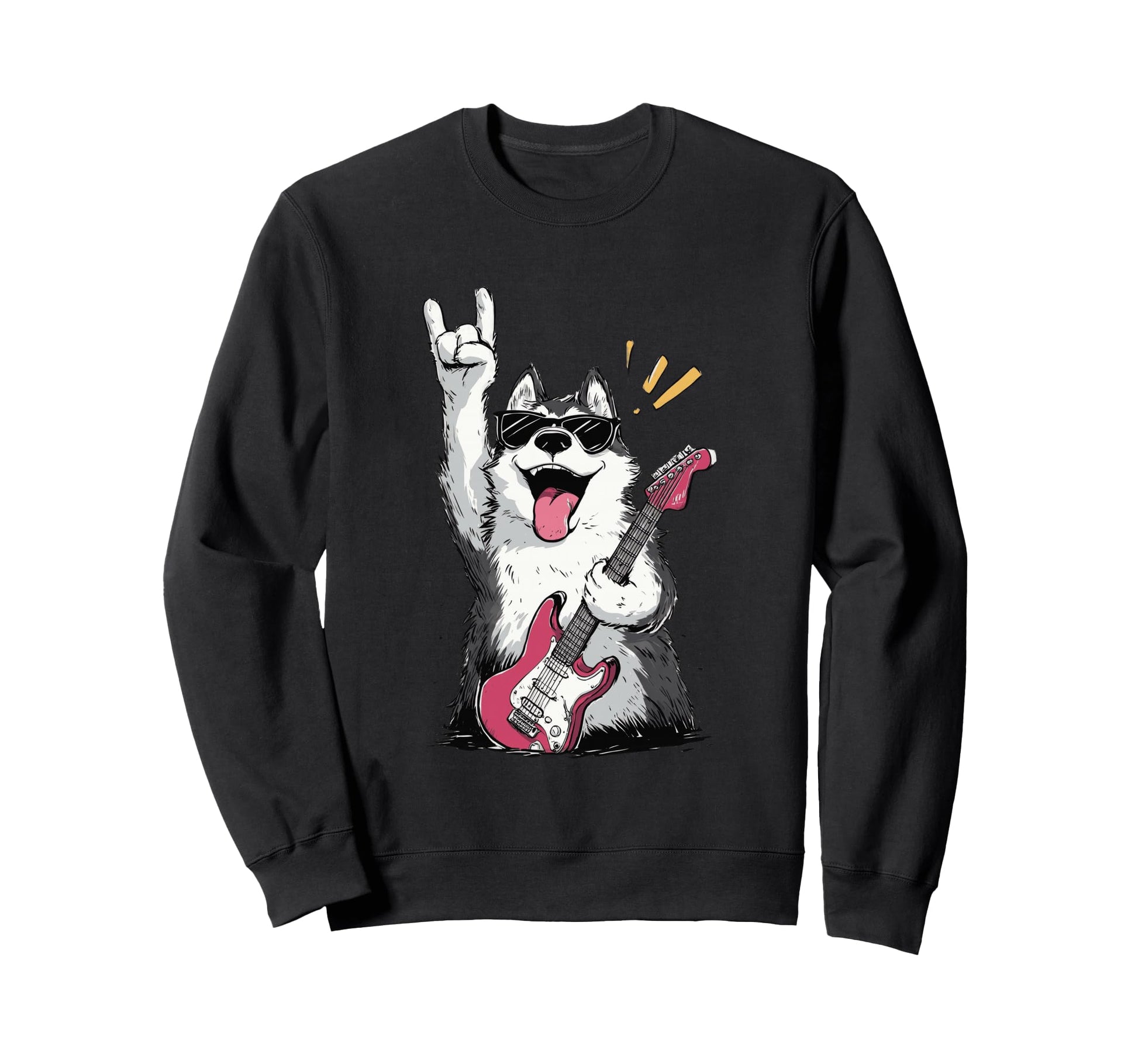 Rock Dog Guitar Playing Husky Funny Pet Sweatshirt - Unique Graphic Unisex - T-Shirt, Sweatshirt, Hoodie