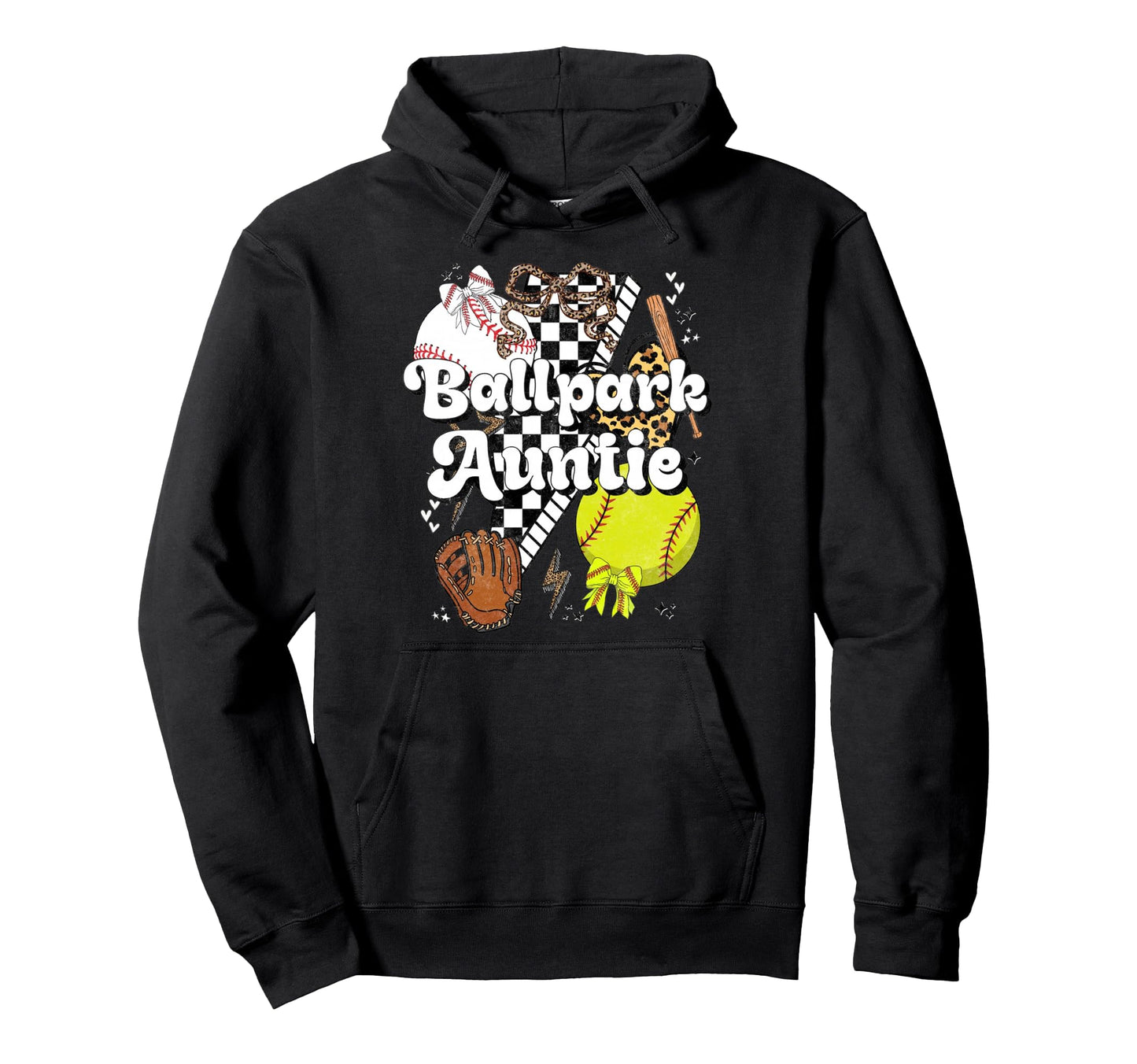 Ballpark Auntie Coquette Softball Baseball Hoodie - Unique Graphic Unisex - T-Shirt, Sweatshirt, Hoodie