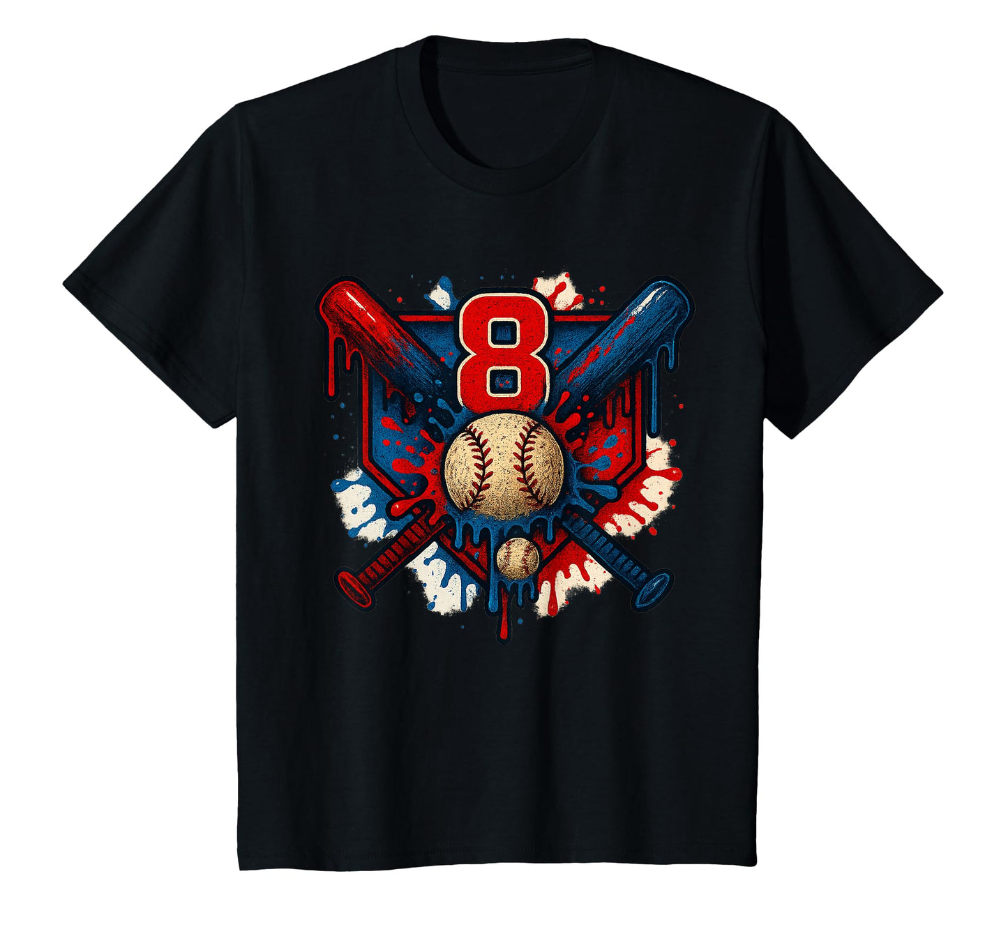 Baseball 8 Year Old Splash Drip 8Th T-Shirt - Graphic Print Men Women - T-Shirt, Sweatshirt, Hoodie