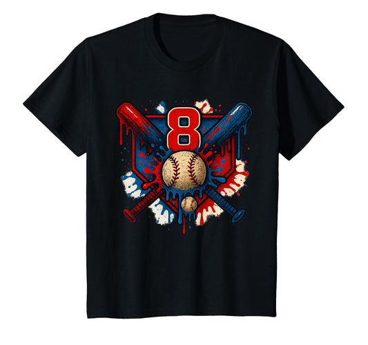 Baseball 8 Year Old Splash Drip 8Th T-Shirt - Graphic Print Men Women - T-Shirt, Sweatshirt, Hoodie