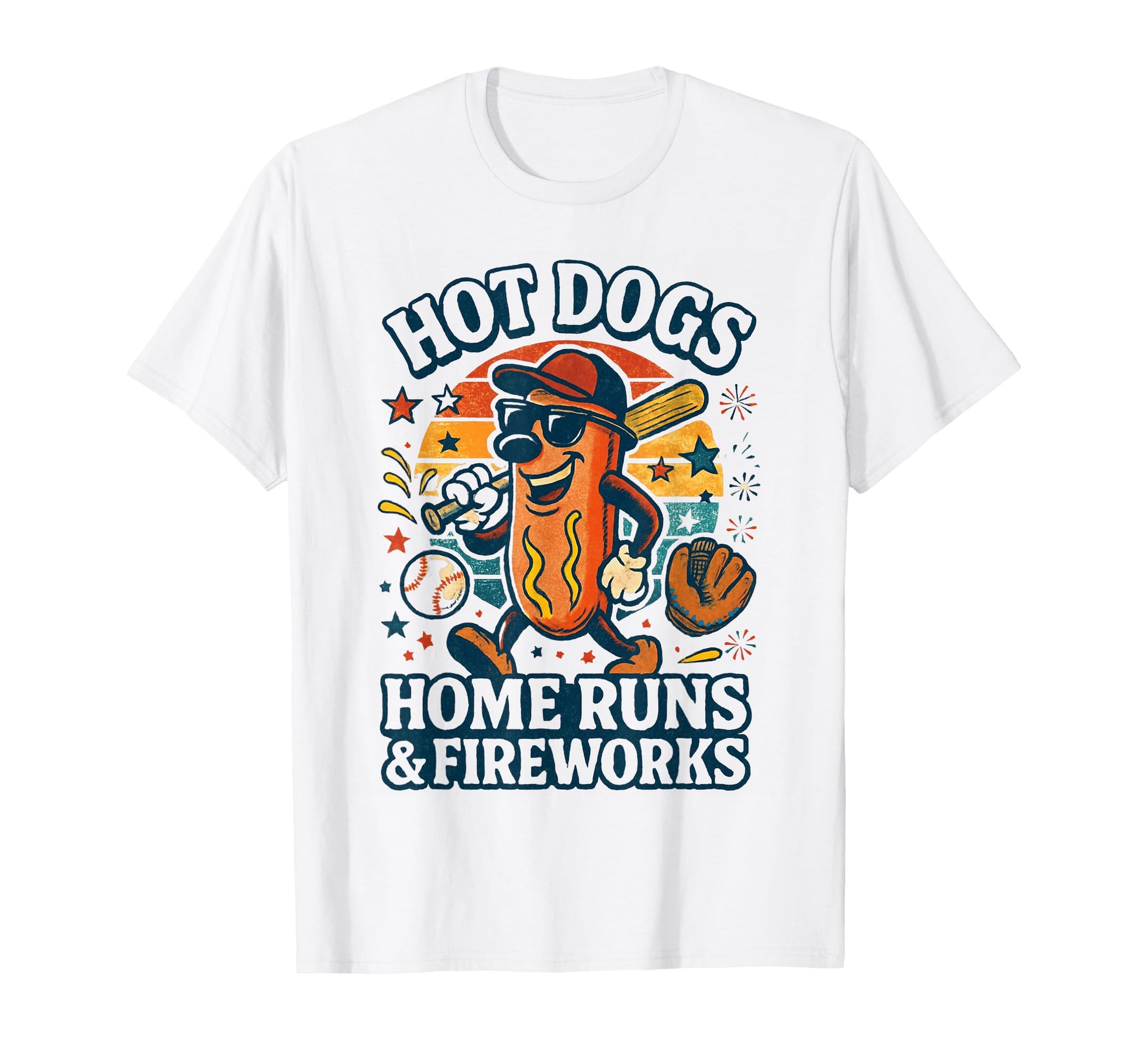 Hot Dogs Home Runs And Fireworks Baseball T-Shirt - Graphic Print Unisex - T-Shirt, Sweatshirt, Hoodie