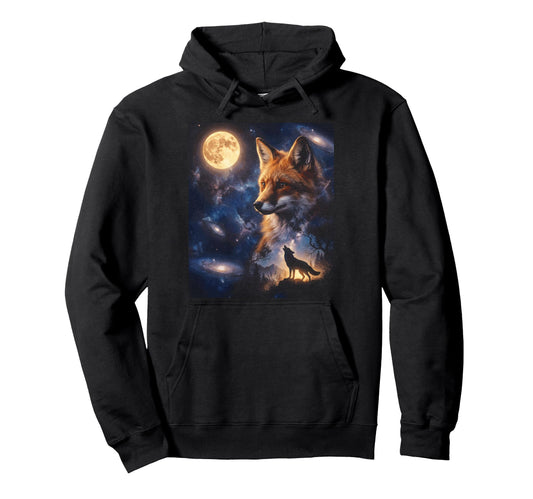 90S Fox Howling Moon Y2K Aesthetic Hoodie - Aesthetic Graphic for Adults - T-Shirt, Sweatshirt, Hoodie