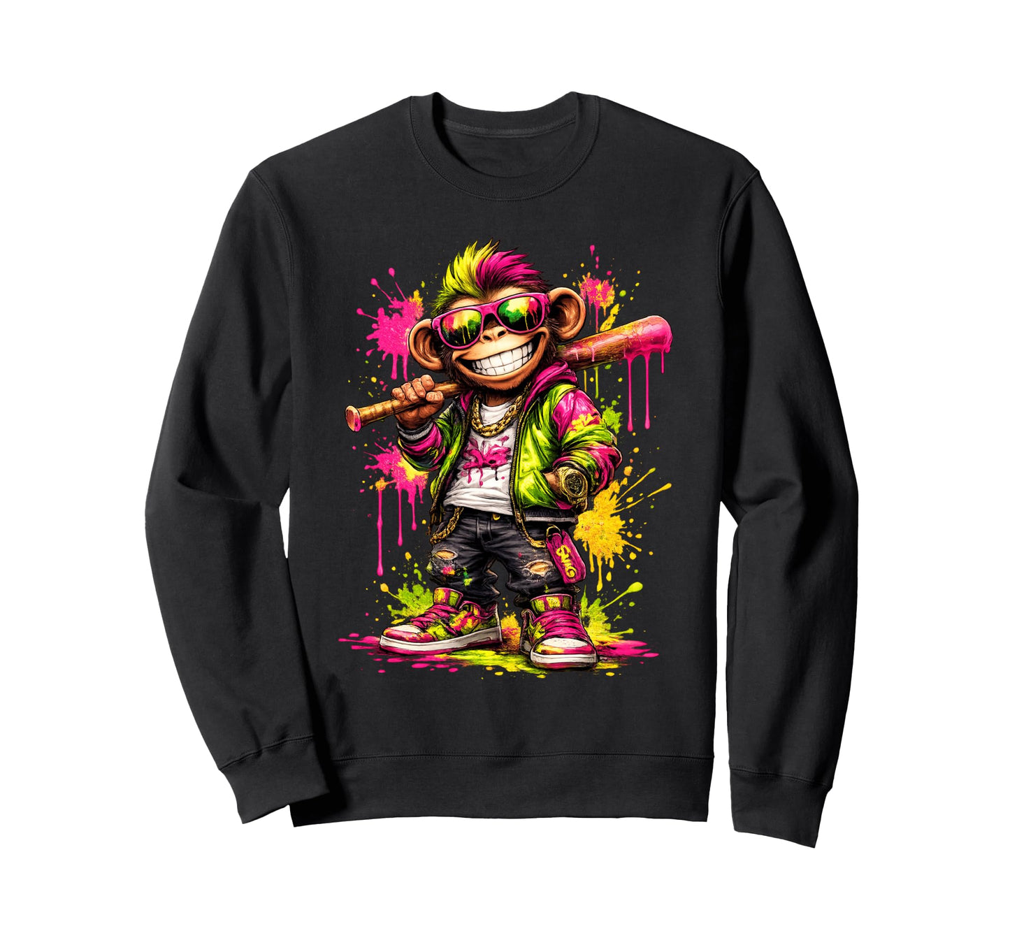 Monkey Baseball Drip Funny Animal Sweatshirt - Streetwear Style for Adults - T-Shirt, Sweatshirt, Hoodie