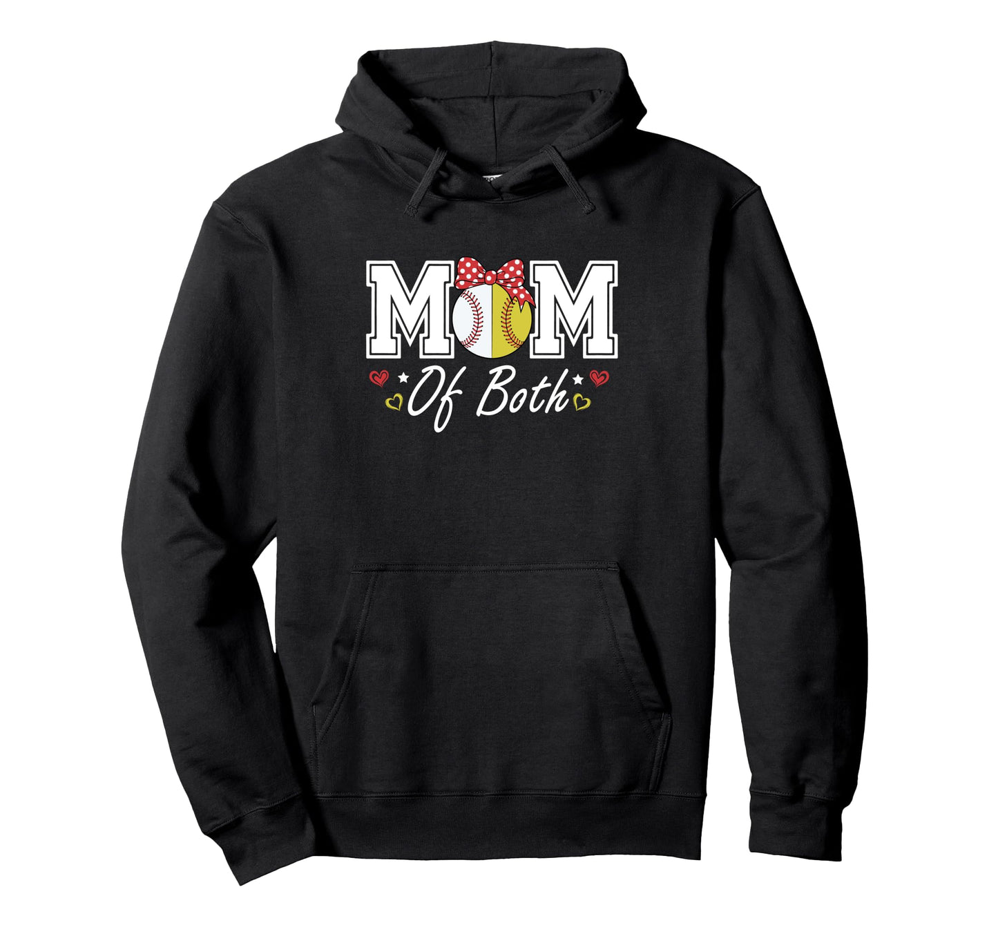 Softball Baseball Mom Both Bow Hoodie - Aesthetic Graphic for Adults - T-Shirt, Sweatshirt, Hoodie
