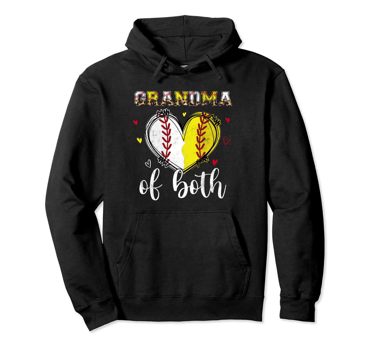 Grandma Both Baseball Softball Heart Hoodie - Aesthetic Graphic Men Women - T-Shirt, Sweatshirt, Hoodie
