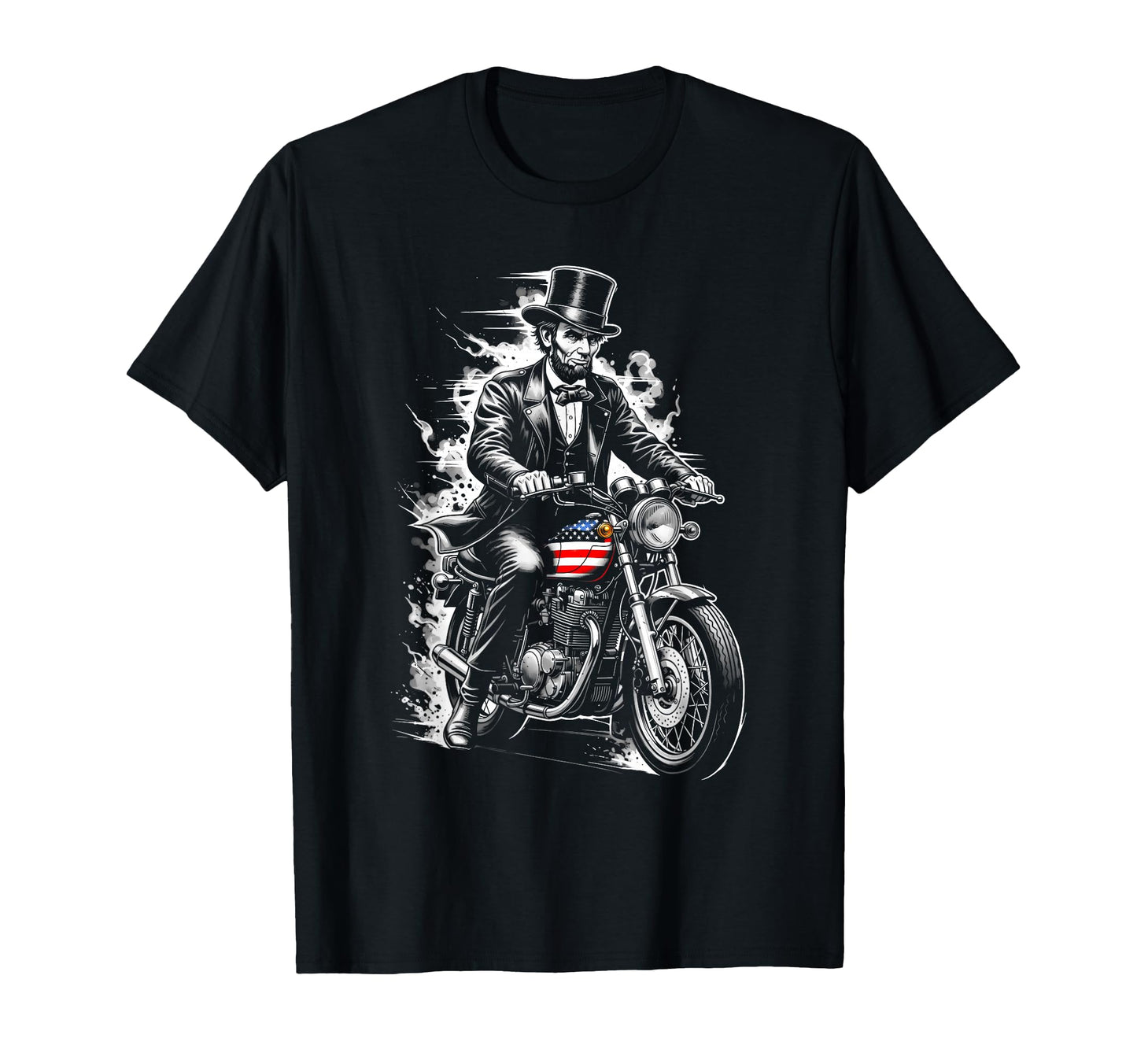 Abraham Lincoln Motorcycle Patriotic Biker T-Shirt - Trendy Graphic Unisex - T-Shirt, Sweatshirt, Hoodie