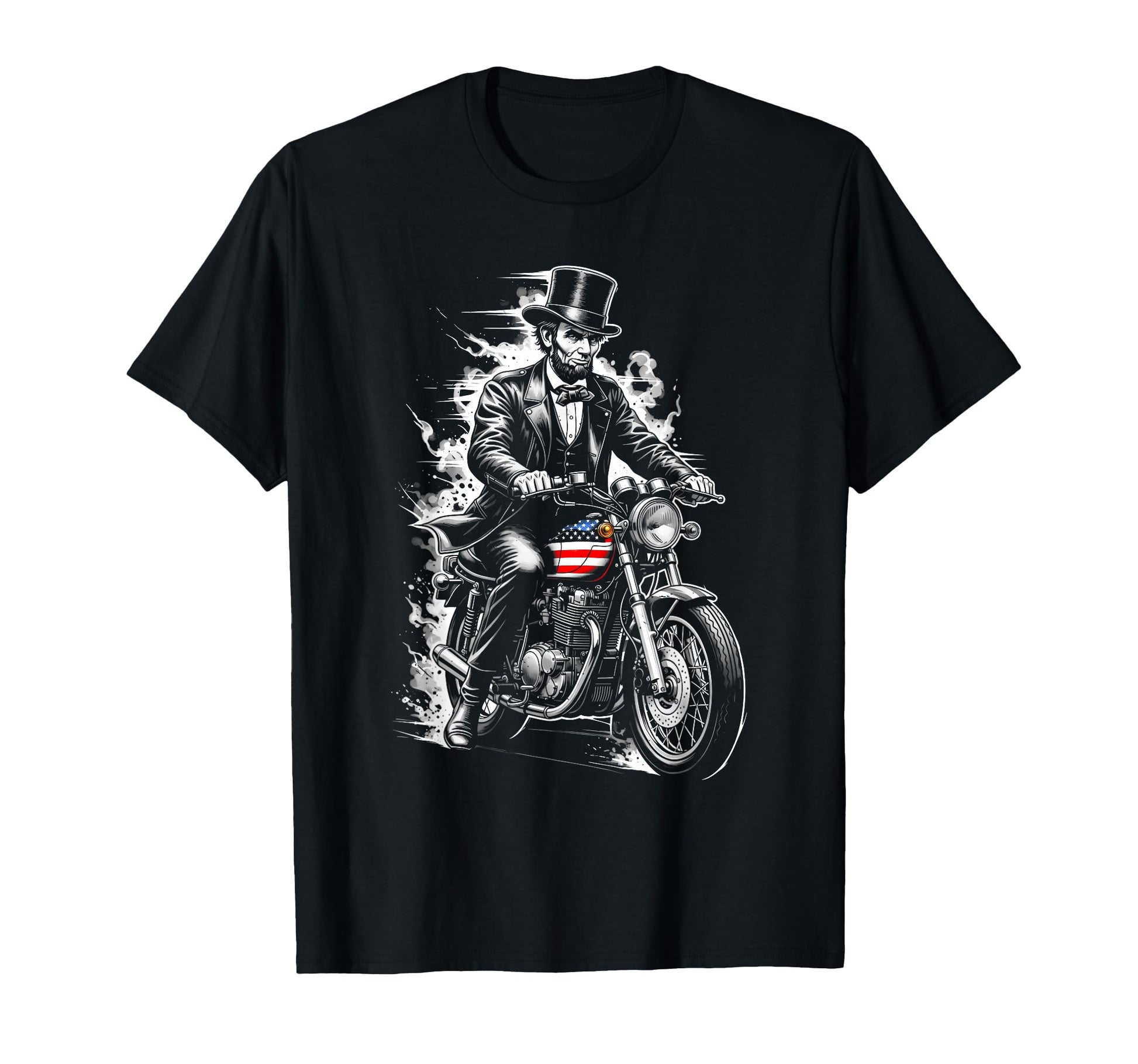 Abraham Lincoln Motorcycle Patriotic Biker T-Shirt - Trendy Graphic Unisex - T-Shirt, Sweatshirt, Hoodie