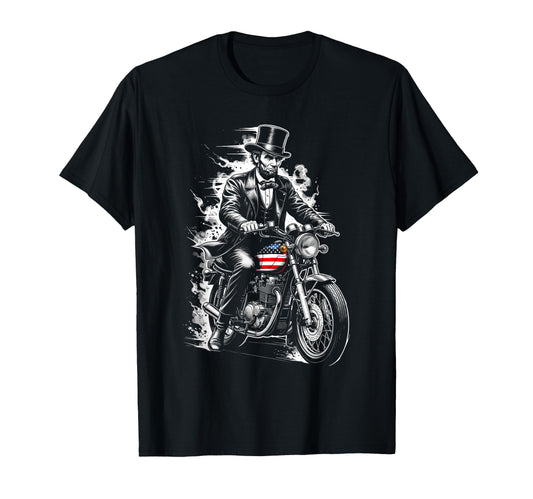 Abraham Lincoln Motorcycle Patriotic Biker T-Shirt - Trendy Graphic Unisex - T-Shirt, Sweatshirt, Hoodie