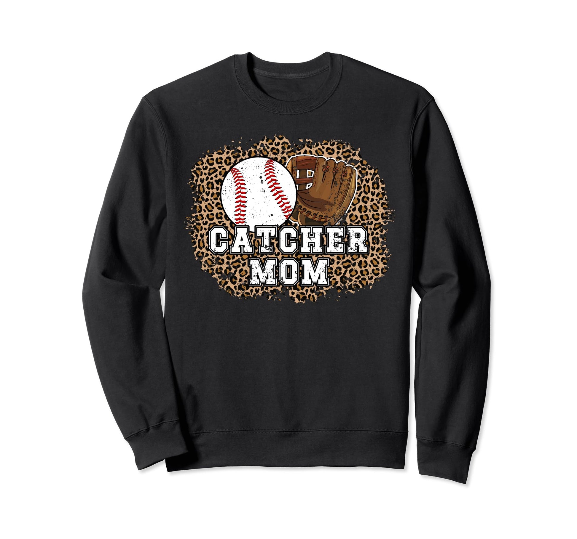 Baseball Catcher Mom Leopard Mom Sweatshirt - Unique Graphic Unisex - T-Shirt, Sweatshirt, Hoodie