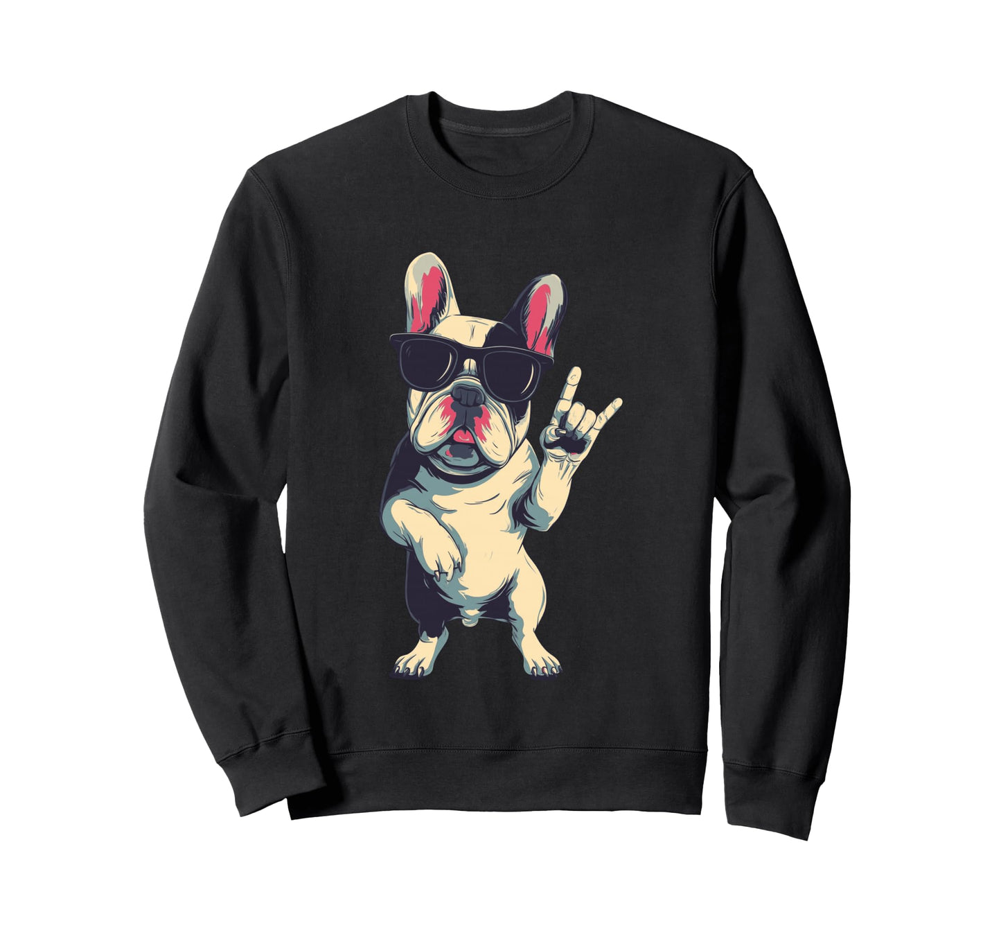 French Bulldog Rock Hand Sign Punk Sweatshirt - Graphic Print Men Women - T-Shirt, Sweatshirt, Hoodie