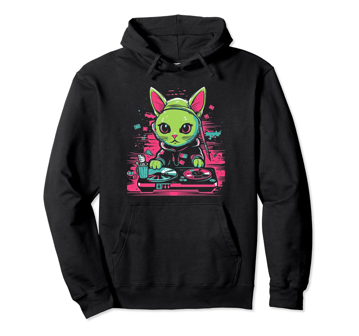 Kawaii Cat Dj Japanese Edm Y2K Hoodie - Unique Graphic for Adults - T-Shirt, Sweatshirt, Hoodie