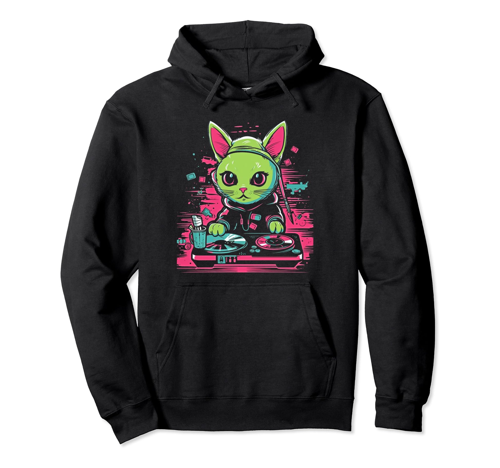 Kawaii Cat Dj Japanese Edm Y2K Hoodie - Unique Graphic for Adults - T-Shirt, Sweatshirt, Hoodie