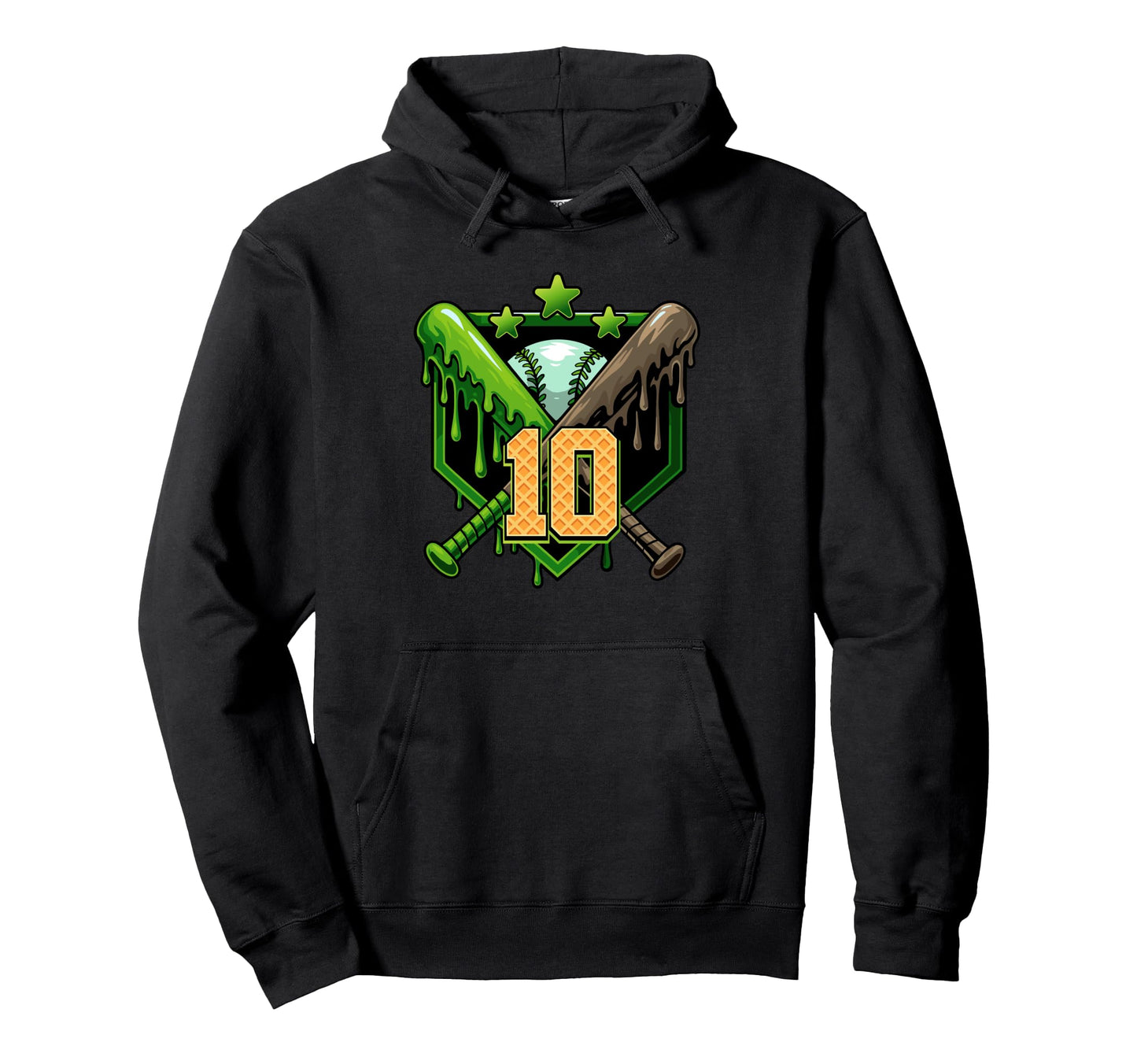 Baseball Drip 10Th Birthday Ice Cream Drip Hoodie - Graphic Print Unisex - T-Shirt, Sweatshirt, Hoodie