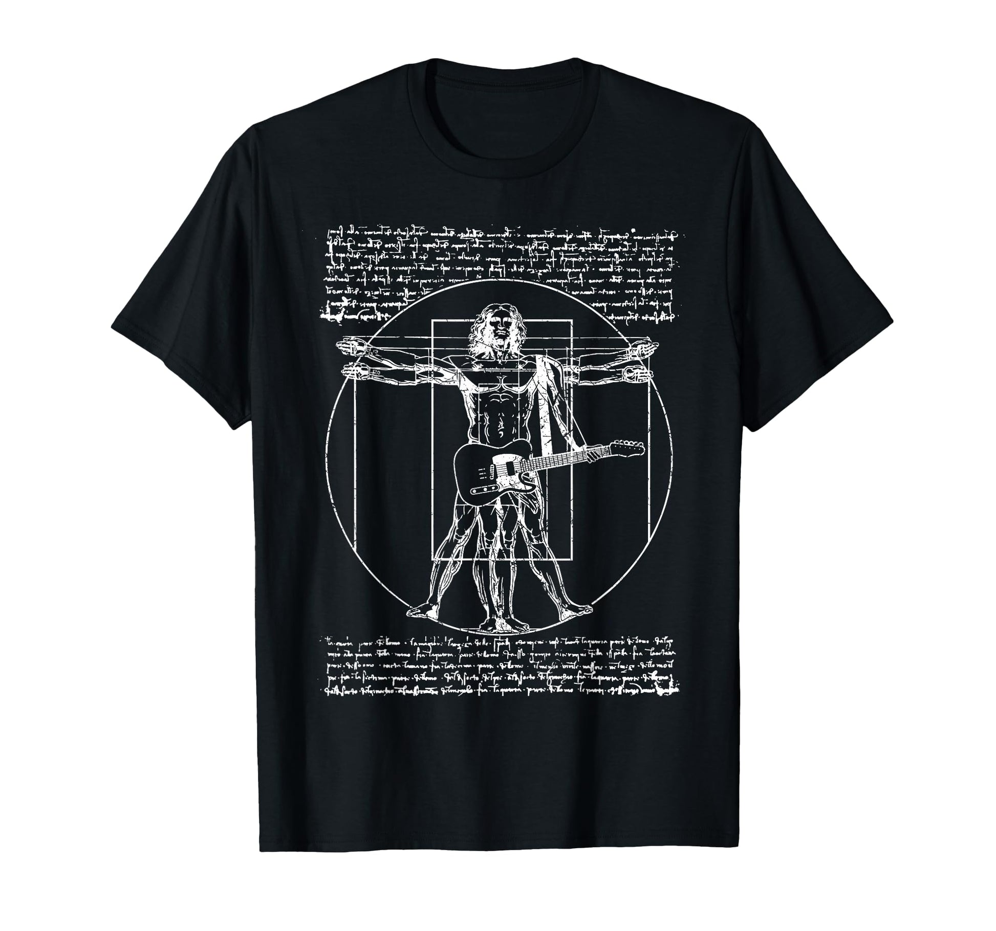 Da Vinci Vitruvian Guitar Rock Music T-Shirt - Custom Art Print Men Women - T-Shirt, Sweatshirt, Hoodie