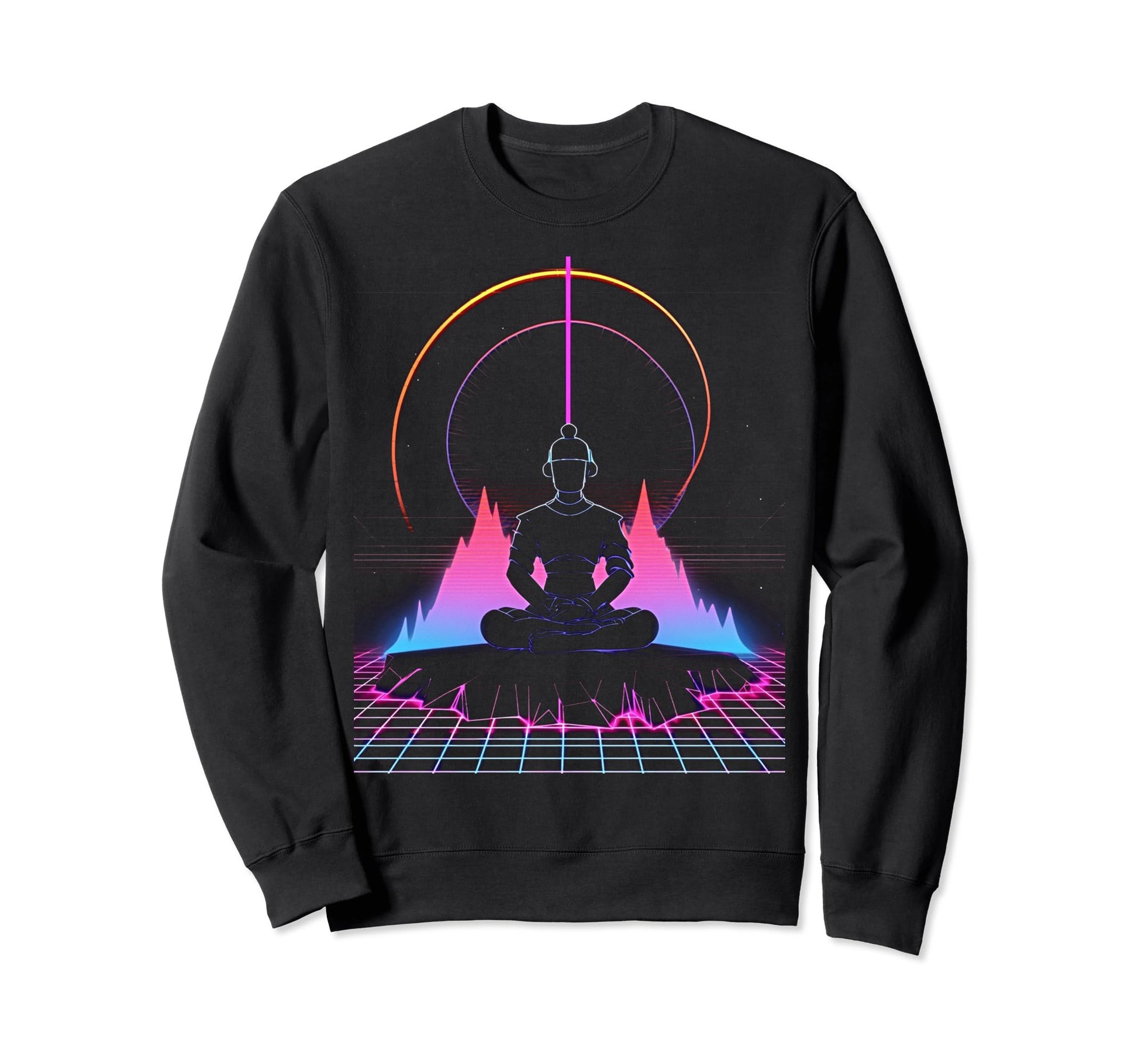 Synthwave Alien Buddha Cyberpunk Sweatshirt - Custom Art Print Men Women - T-Shirt, Sweatshirt, Hoodie