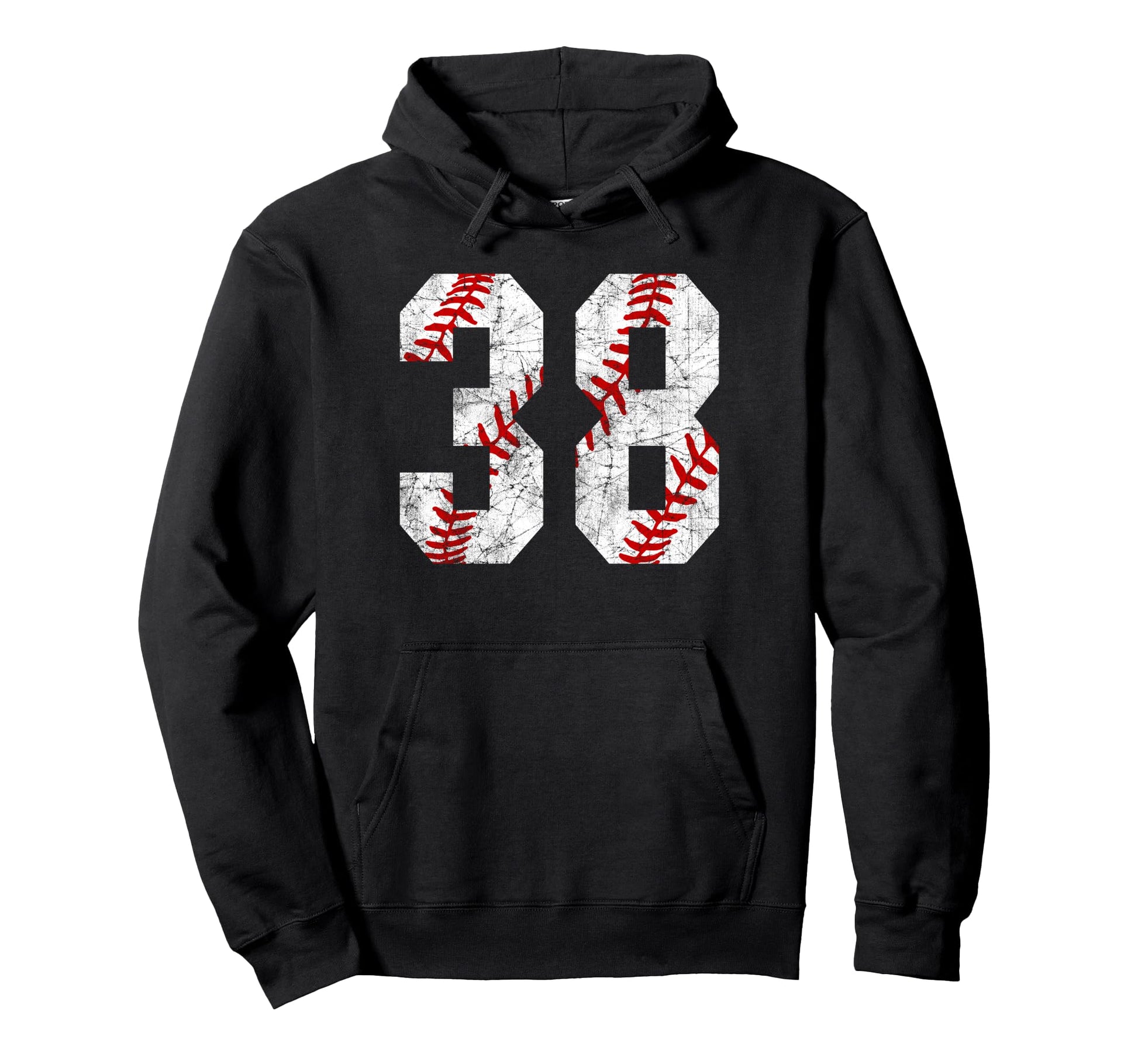 Distressed Baseball Number 38 Jersey Hoodie - Unique Graphic Unisex - T-Shirt, Sweatshirt, Hoodie