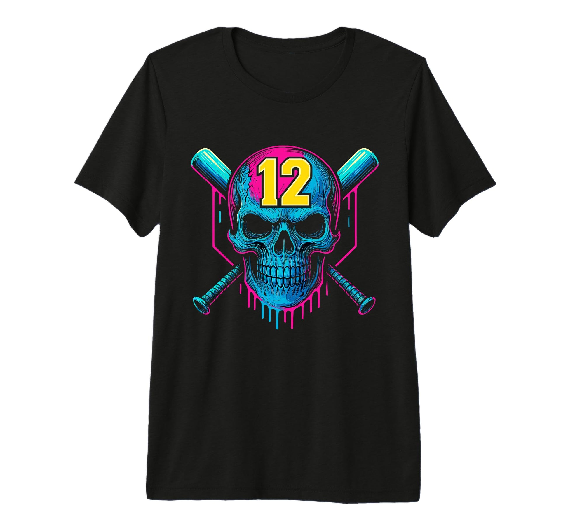 Baseball Skull Drip 12Th Birthday 12 T-Shirt - Trendy Graphic for Adults - T-Shirt, Sweatshirt, Hoodie