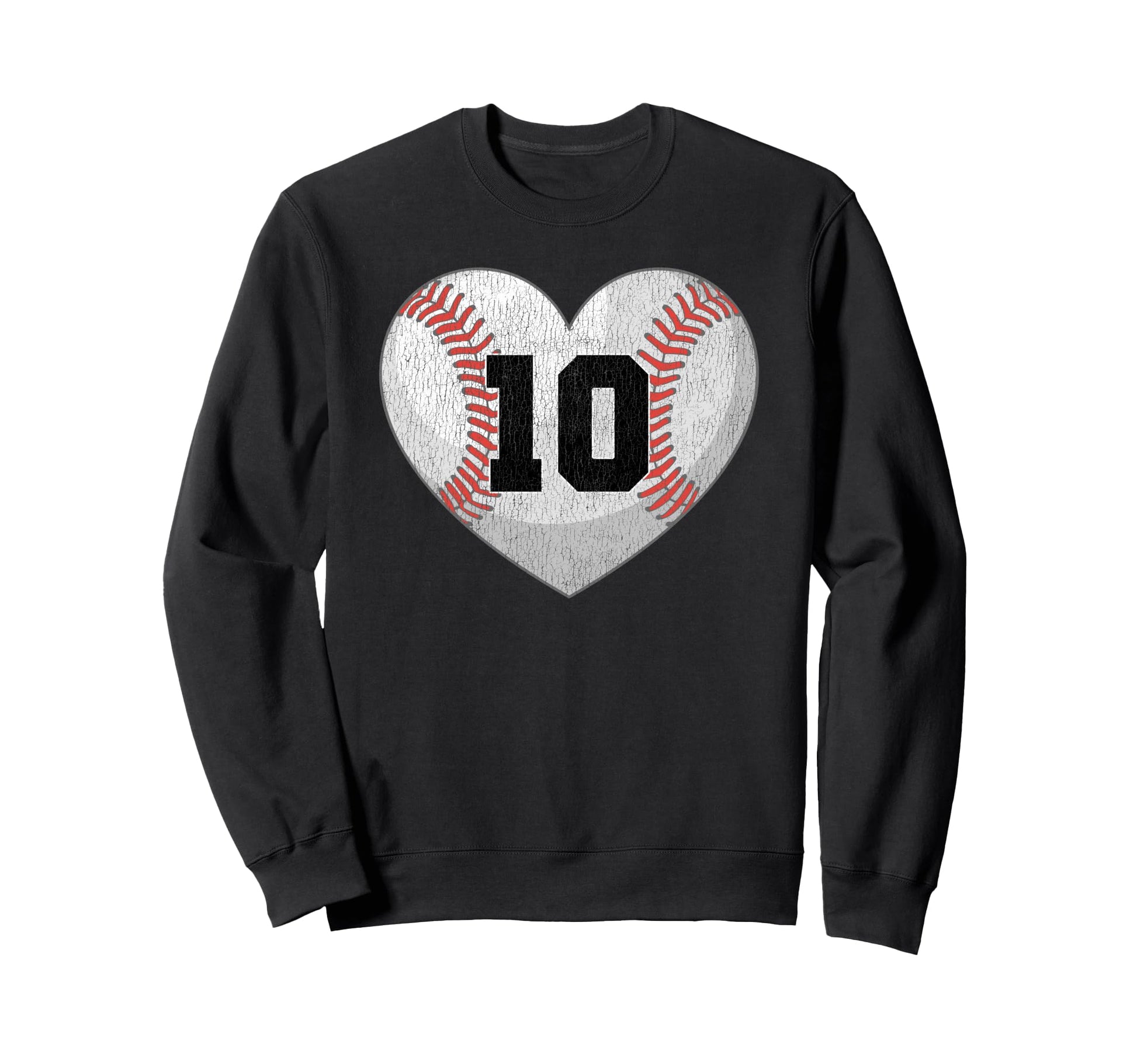 Baseball Number 10 Distressed Heart Sweatshirt - Custom Art Print Unisex - T-Shirt, Sweatshirt, Hoodie