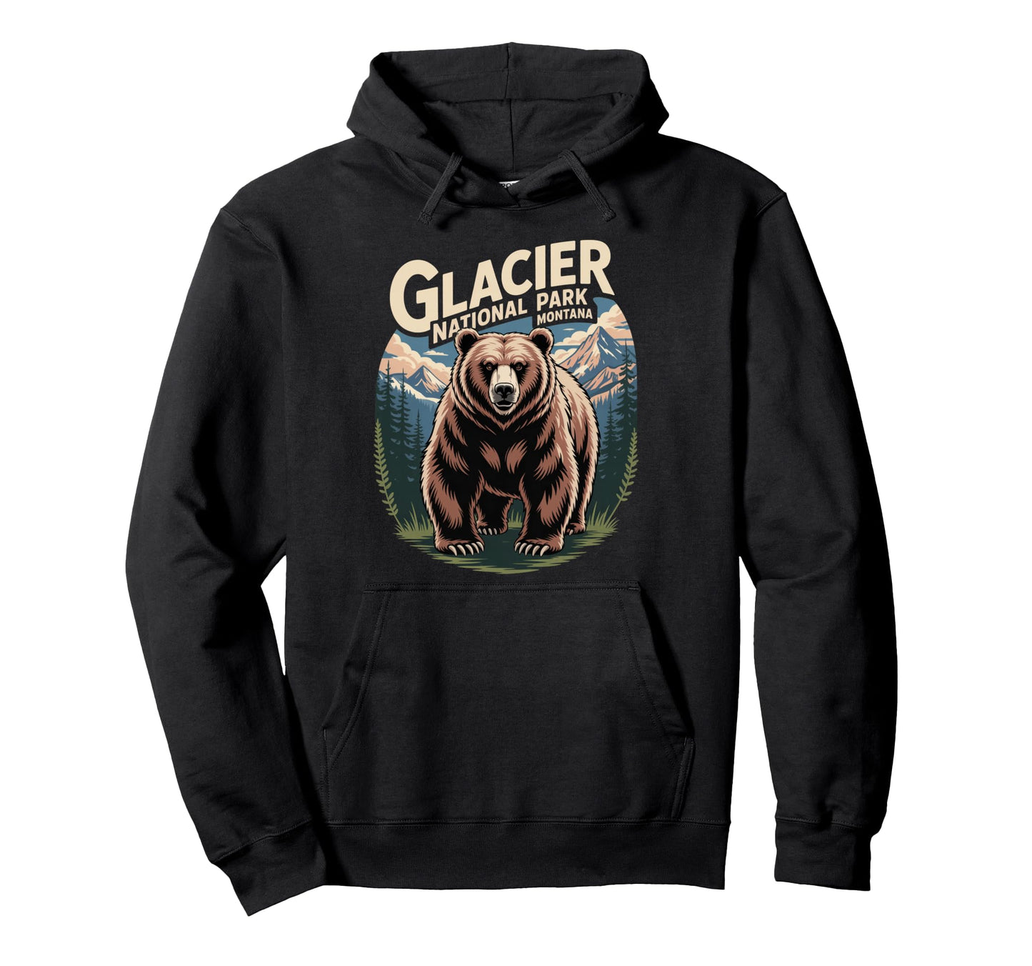 Glacier National Park Bear Travel Hoodie - Custom Art Print Unisex - T-Shirt, Sweatshirt, Hoodie