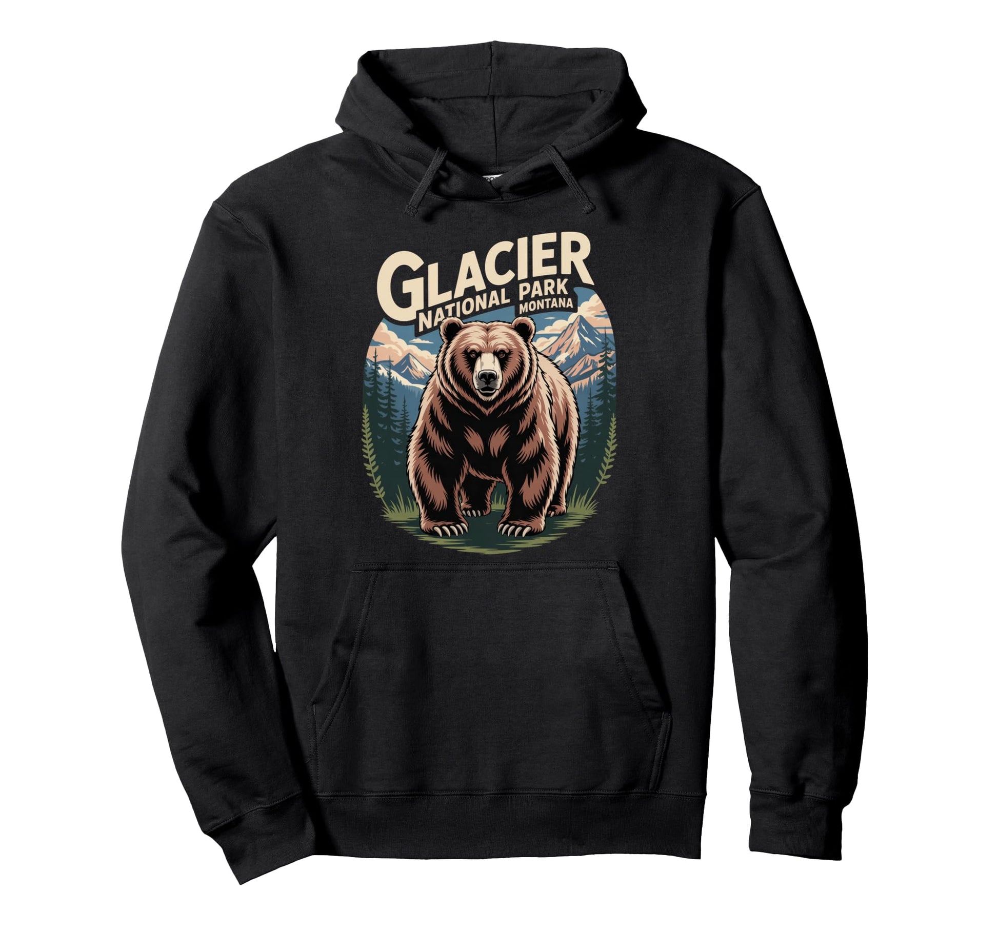Glacier National Park Bear Travel Hoodie - Custom Art Print Unisex - T-Shirt, Sweatshirt, Hoodie