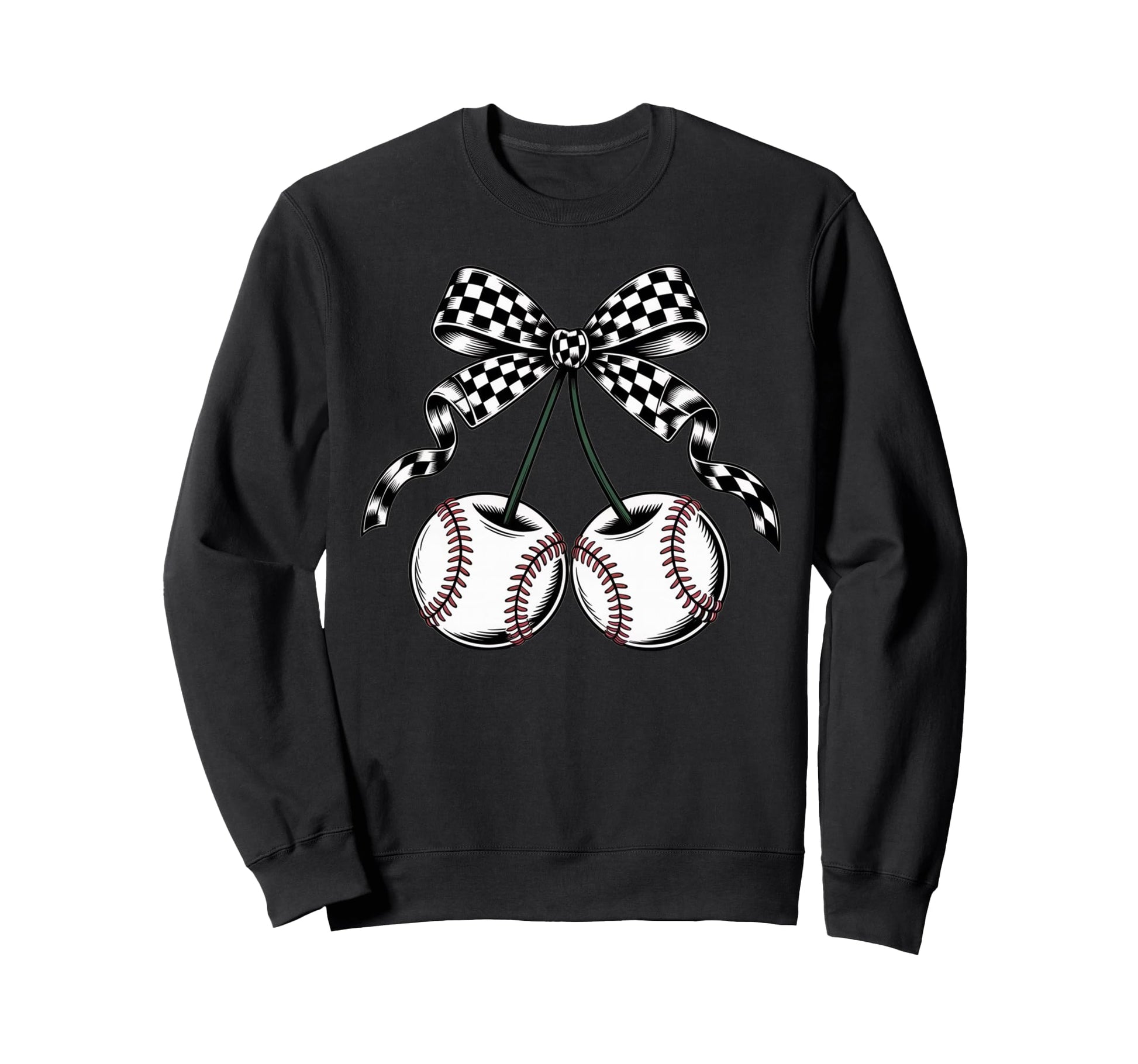 Baseball Cherries Coquette Bow Sweatshirt - Aesthetic Graphic Men Women - T-Shirt, Sweatshirt, Hoodie