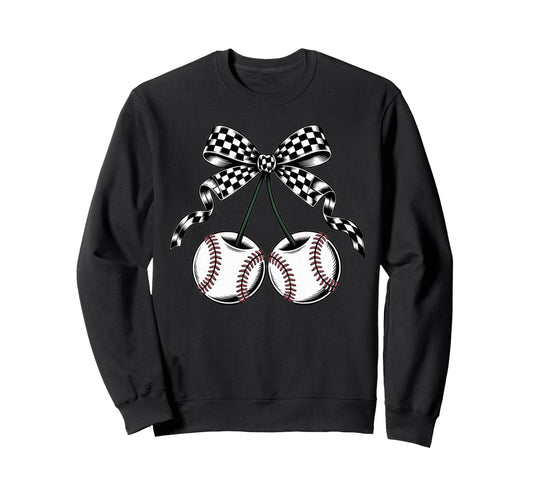 Baseball Cherries Coquette Bow Sweatshirt - Aesthetic Graphic Men Women - T-Shirt, Sweatshirt, Hoodie