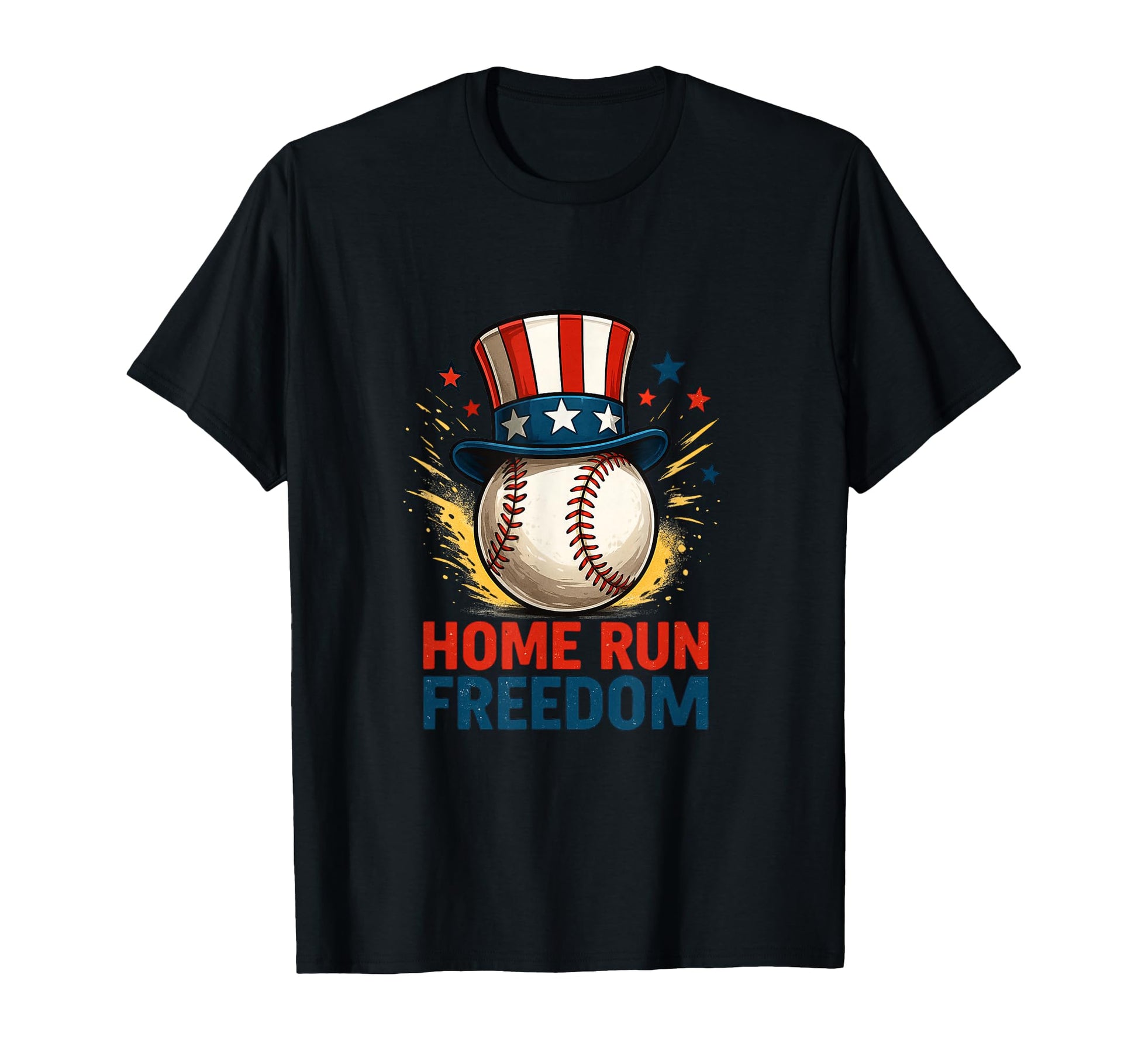 Home Run Freedom Patriotic Baseball Art T-Shirt - Custom Art Print Unisex - T-Shirt, Sweatshirt, Hoodie