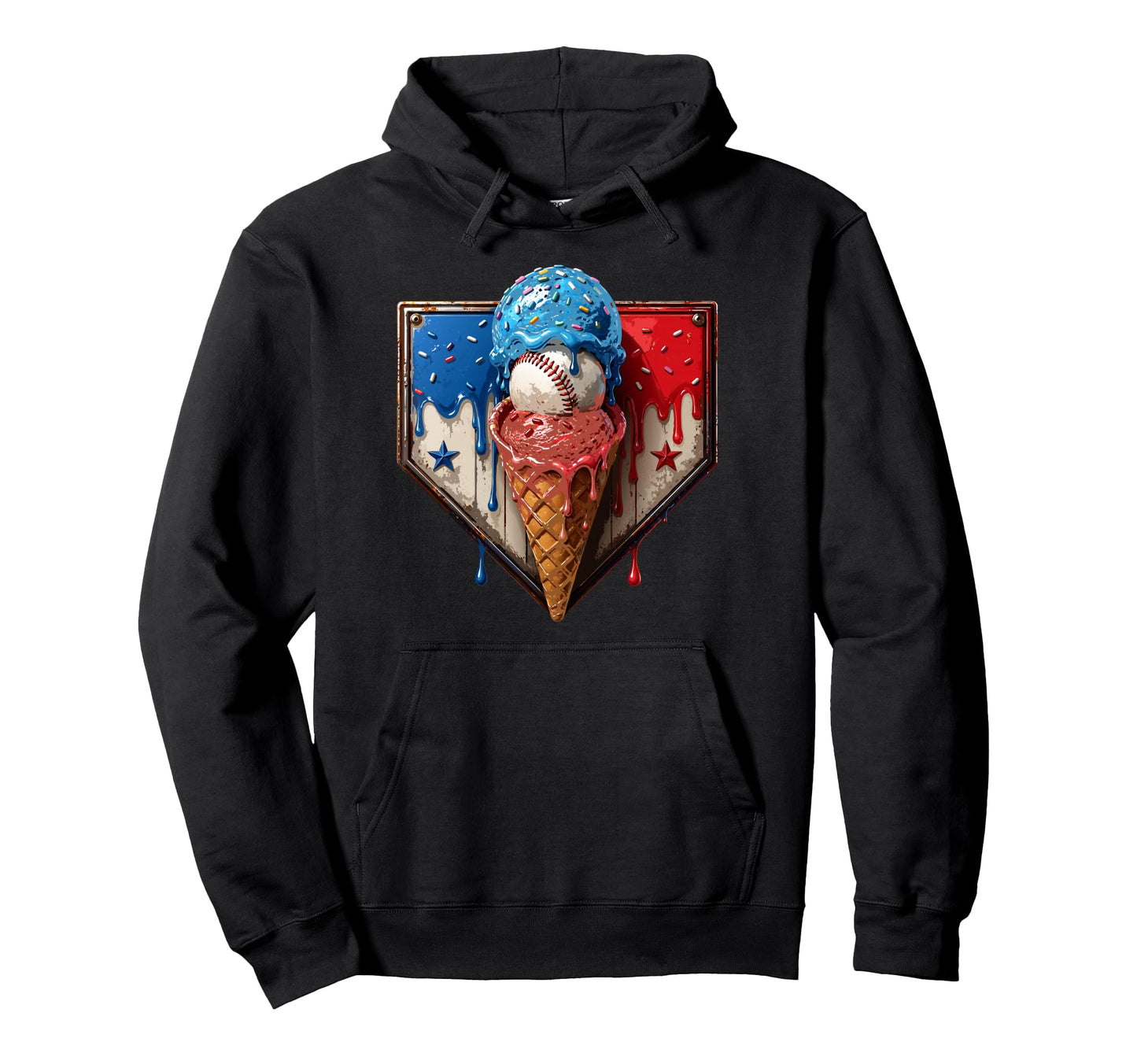 Patriotic Baseball Lover Ice Cream Hoodie - Unique Graphic Unisex - T-Shirt, Sweatshirt, Hoodie