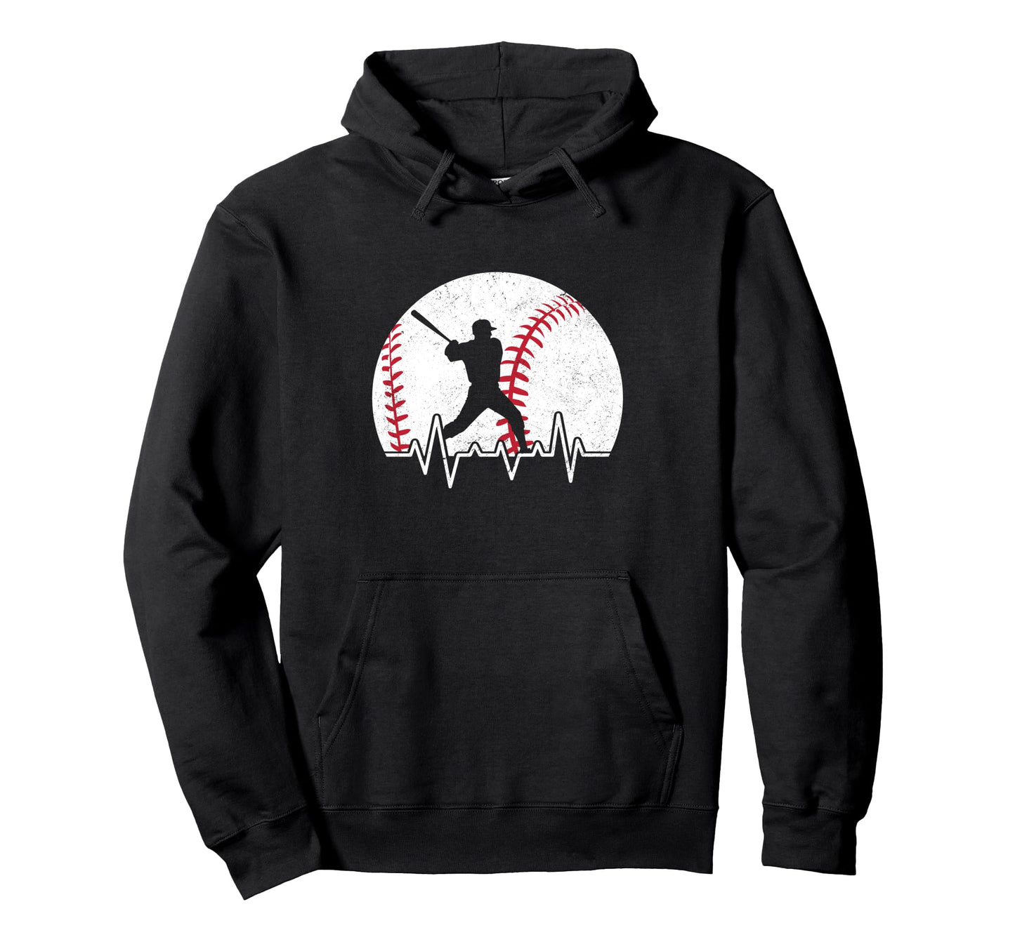 Baseball Player Silhouette Heartbeat Hoodie - Unique Graphic for Adults - T-Shirt, Sweatshirt, Hoodie