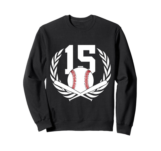 15 Years Number 15 Baseball 15Th Sweatshirt - Novelty Apparel Unisex - T-Shirt, Sweatshirt, Hoodie
