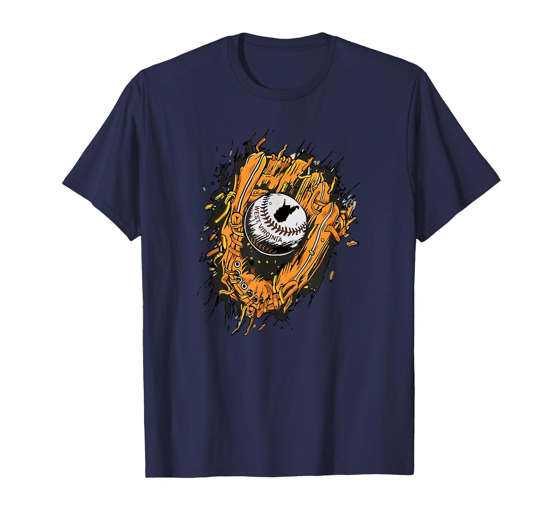 Distressed West Virginia Baseball Glove T-Shirt - Streetwear Style Unisex - T-Shirt, Sweatshirt, Hoodie