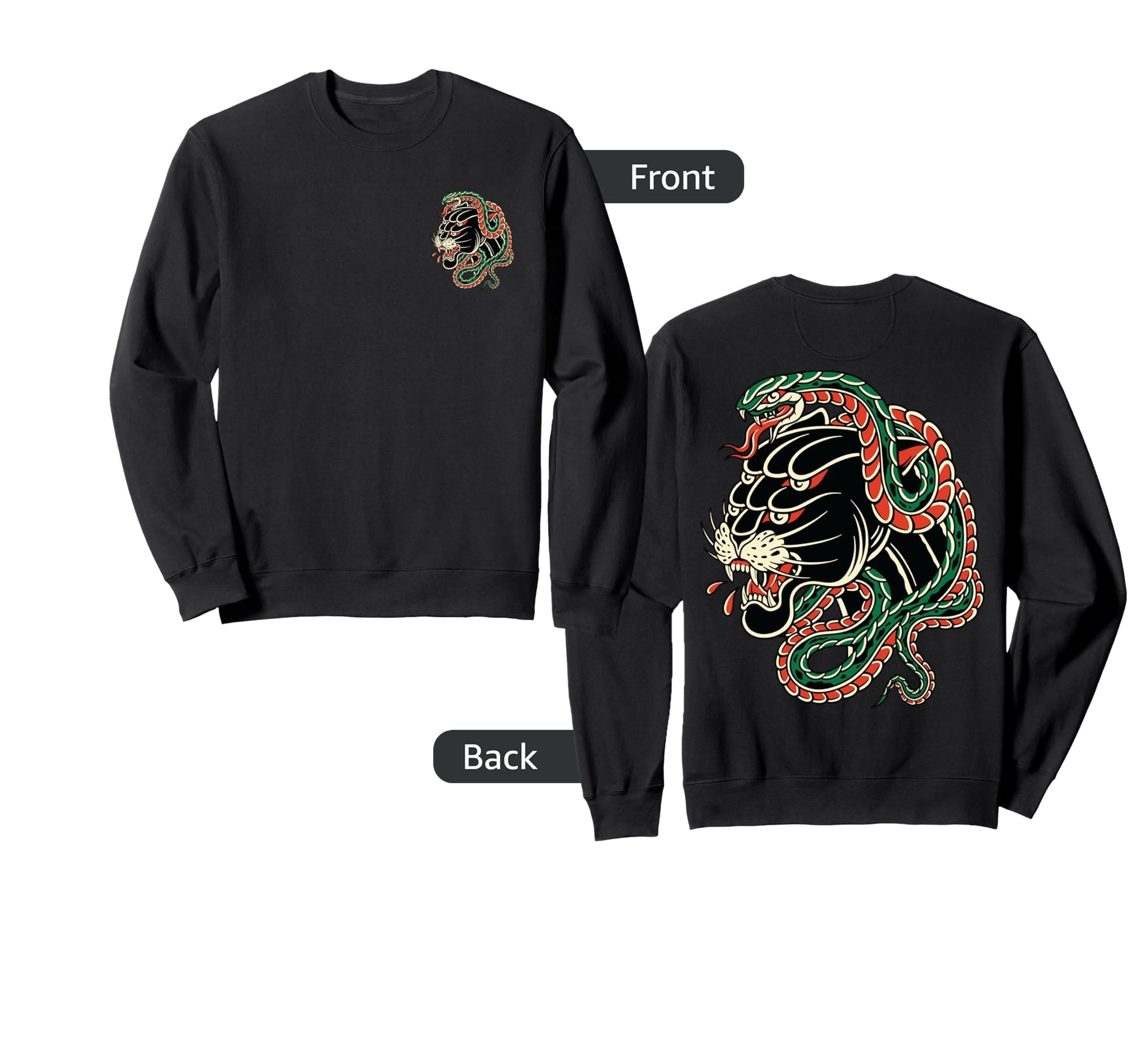 Panther Snake Inked Traditional Old Sweatshirt - Unique Graphic Unisex - T-Shirt, Sweatshirt, Hoodie