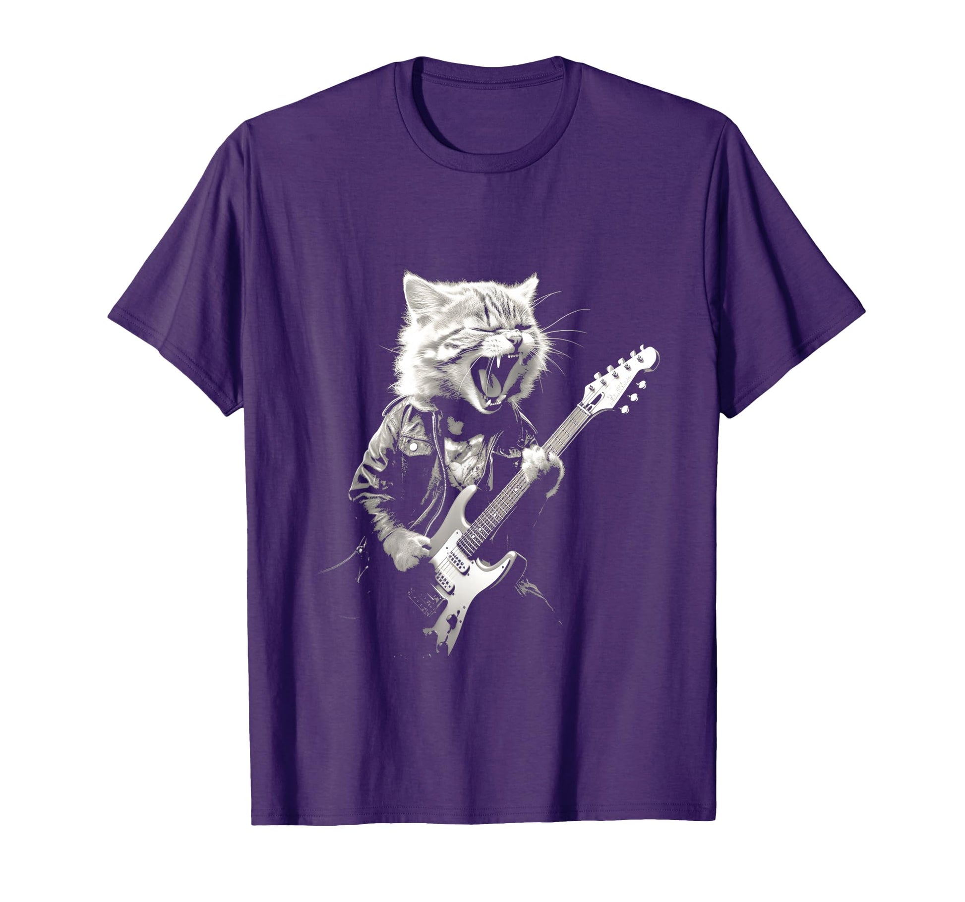 Rock Cat Playing Guitar Funny Guitar Cat T-Shirt - Graphic Print Men Women - T-Shirt, Sweatshirt, Hoodie