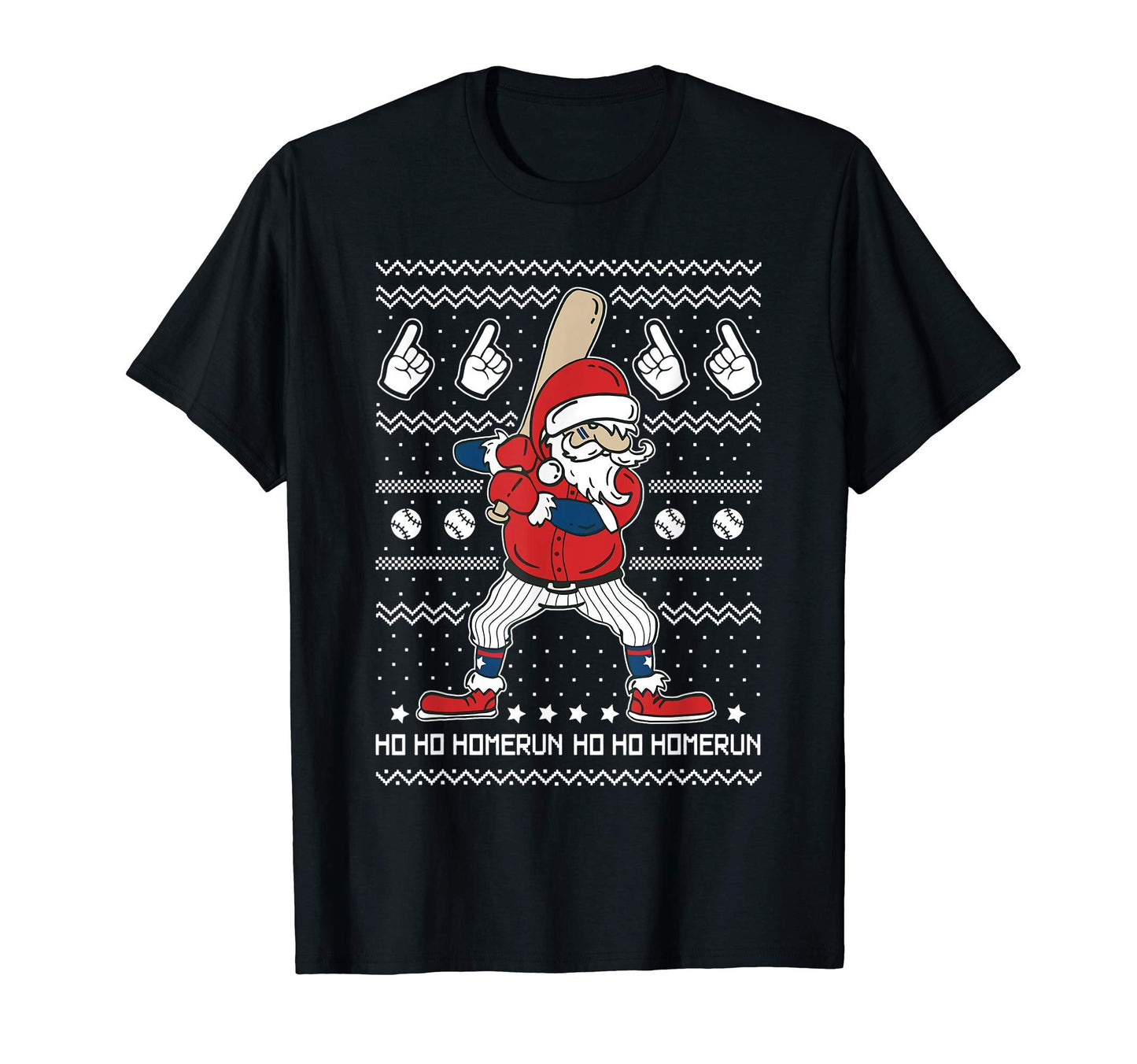 Santa Baseball Fan Home Run Funny Ugly T-Shirt - Graphic Print Men Women - T-Shirt, Sweatshirt, Hoodie