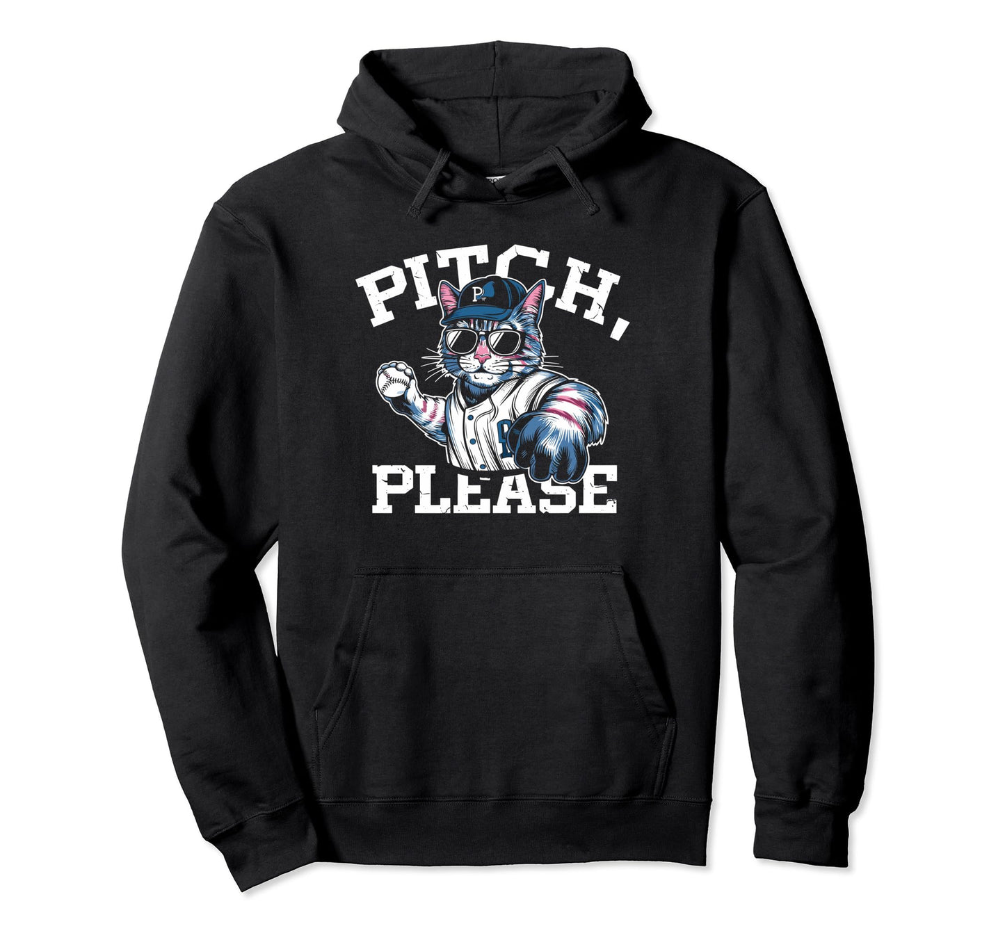 Pitching Baseball Player Cat Pitch Please Hoodie - Custom Art Print Unisex - T-Shirt, Sweatshirt, Hoodie