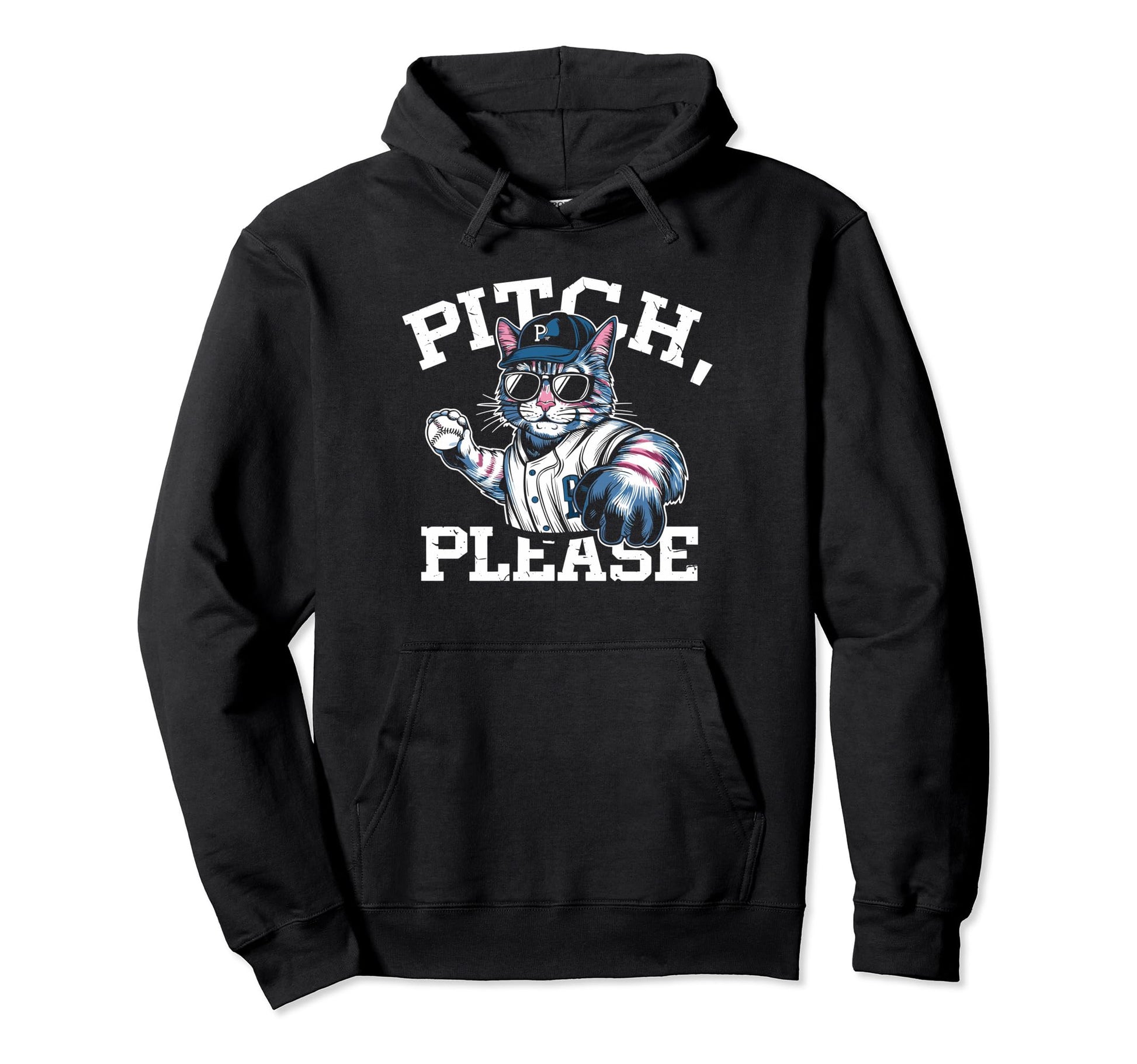 Pitching Baseball Player Cat Pitch Please Hoodie - Custom Art Print Unisex - T-Shirt, Sweatshirt, Hoodie
