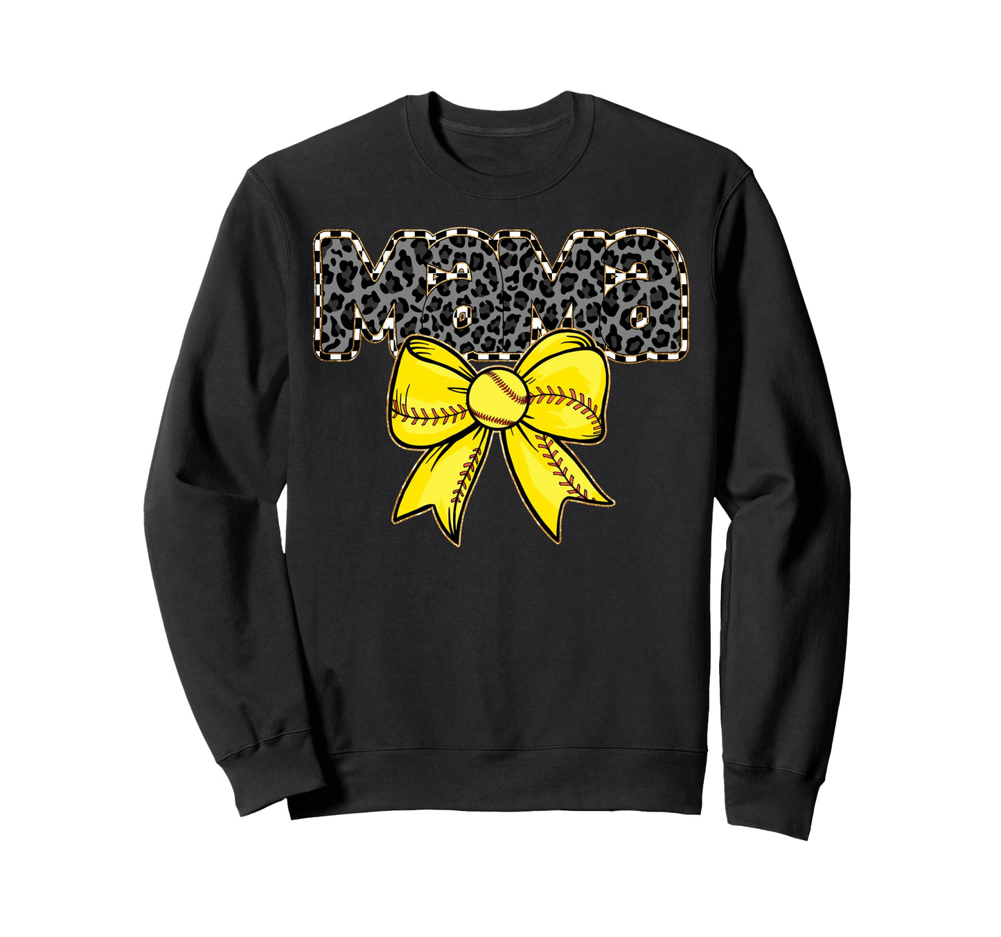 Mama Yellow Bow Baseball Softball Hoodie - Custom Art Print for Adults - T-Shirt, Sweatshirt, Hoodie