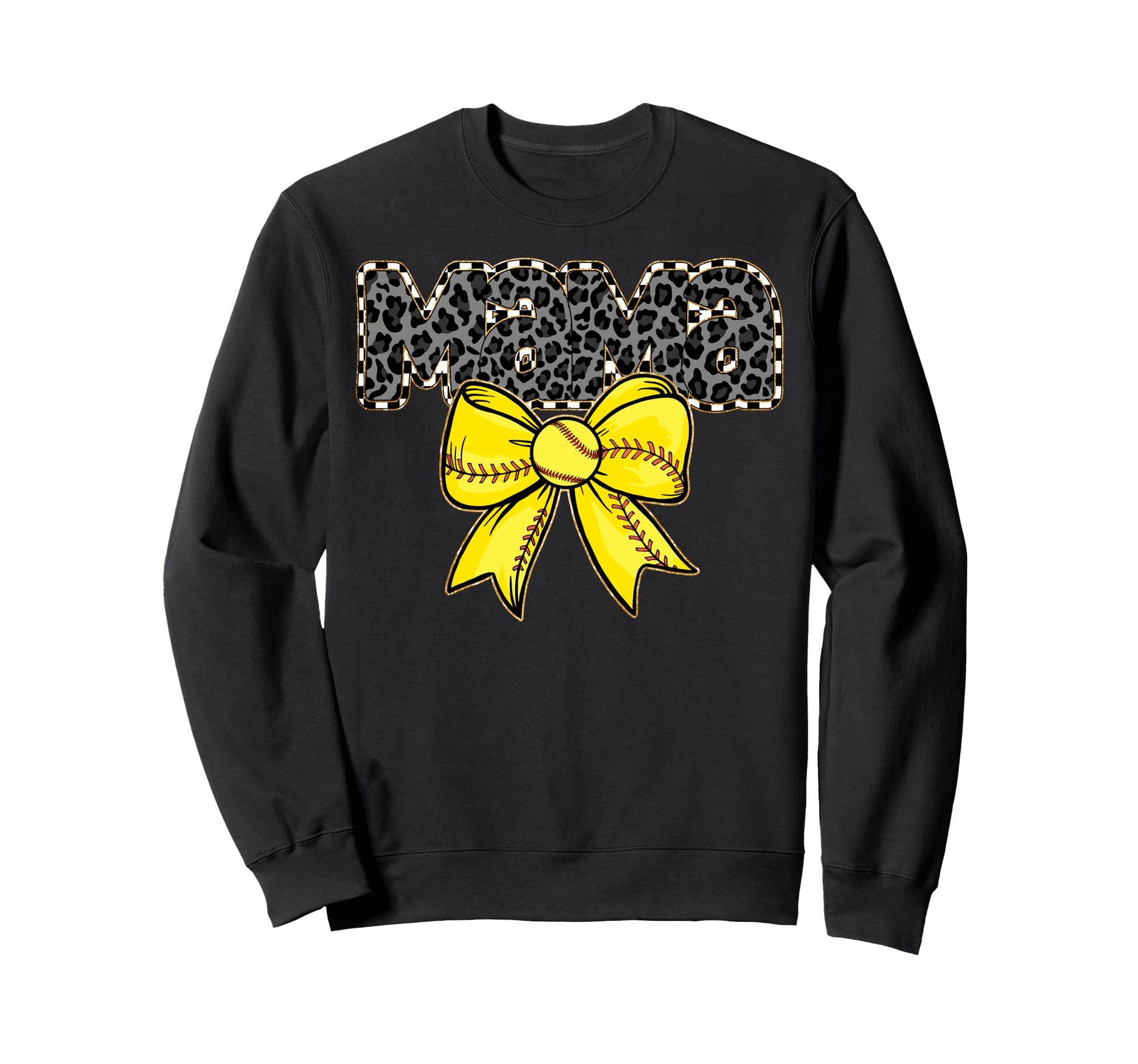 Mama Yellow Bow Baseball Softball Hoodie - Custom Art Print for Adults - T-Shirt, Sweatshirt, Hoodie