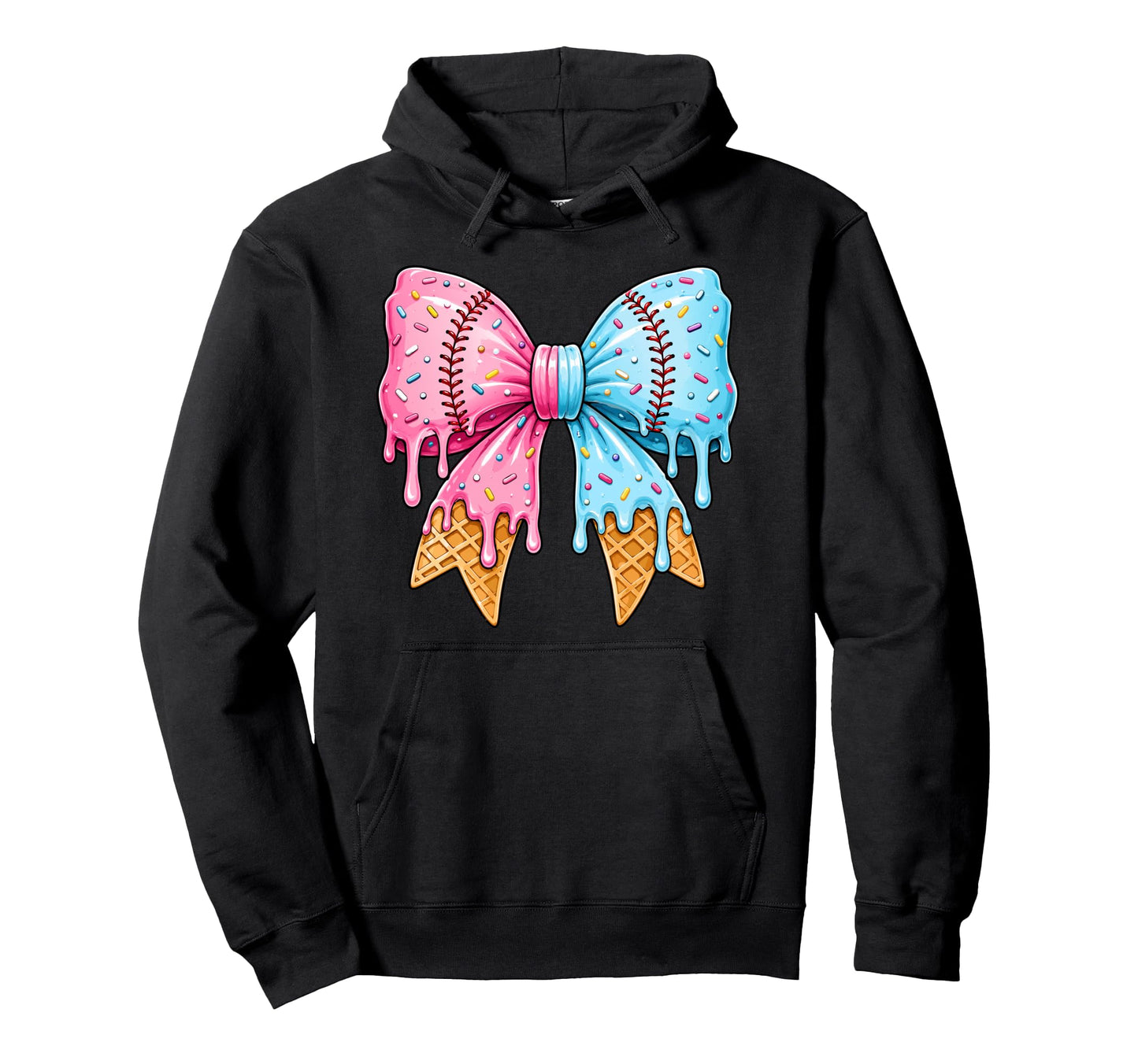Ice Cream Drip Baseball Bow Mom Hoodie - Streetwear Style Unisex - T-Shirt, Sweatshirt, Hoodie