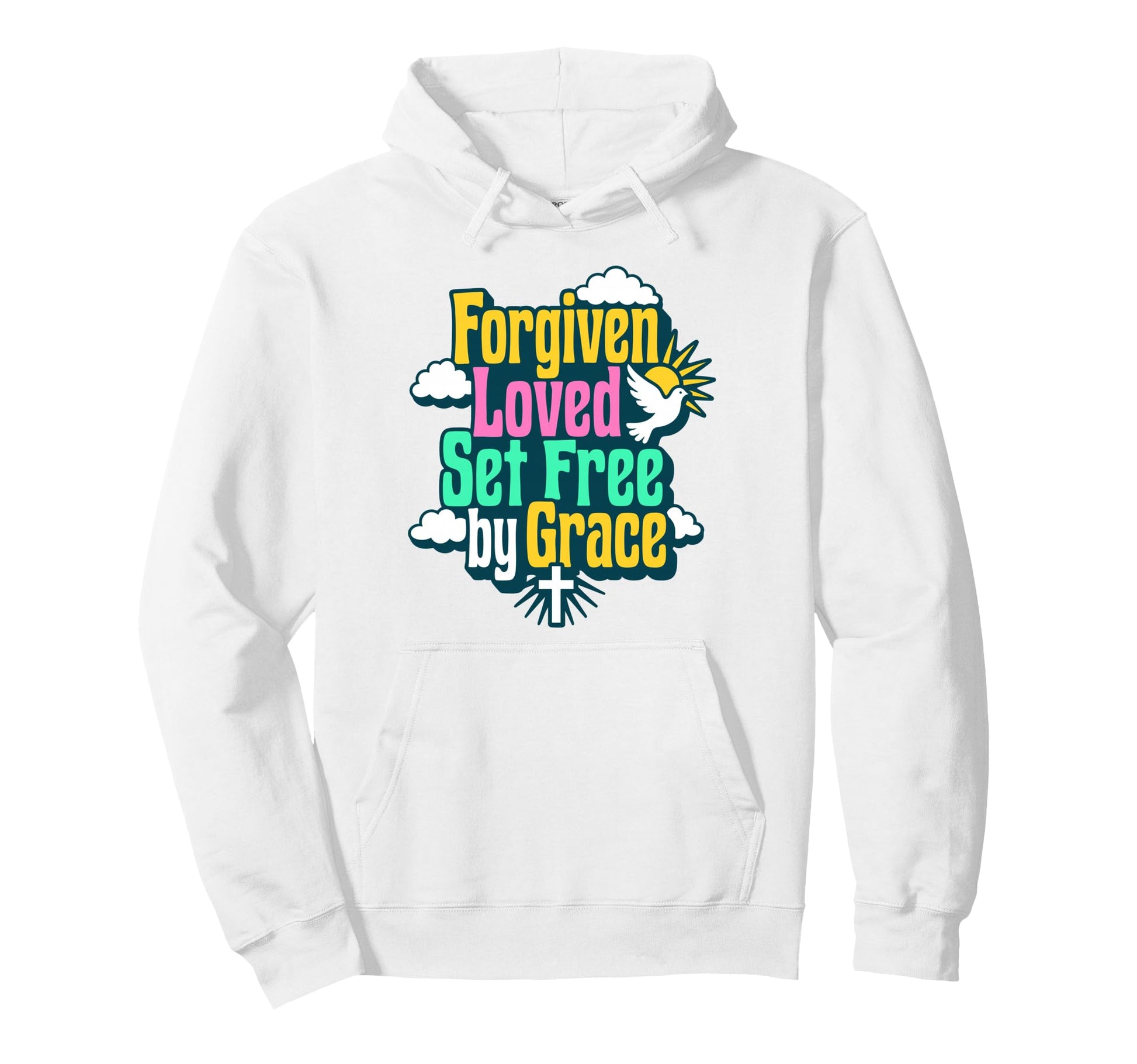 Colorful Forgiven Loved Set Free Grace Hoodie - Trendy Graphic Men Women - T-Shirt, Sweatshirt, Hoodie