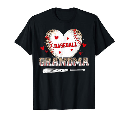 Baseball Grandma Leopard Heart Nana Gigi T-Shirt - Trendy Graphic Unisex - T-Shirt, Sweatshirt, Hoodie